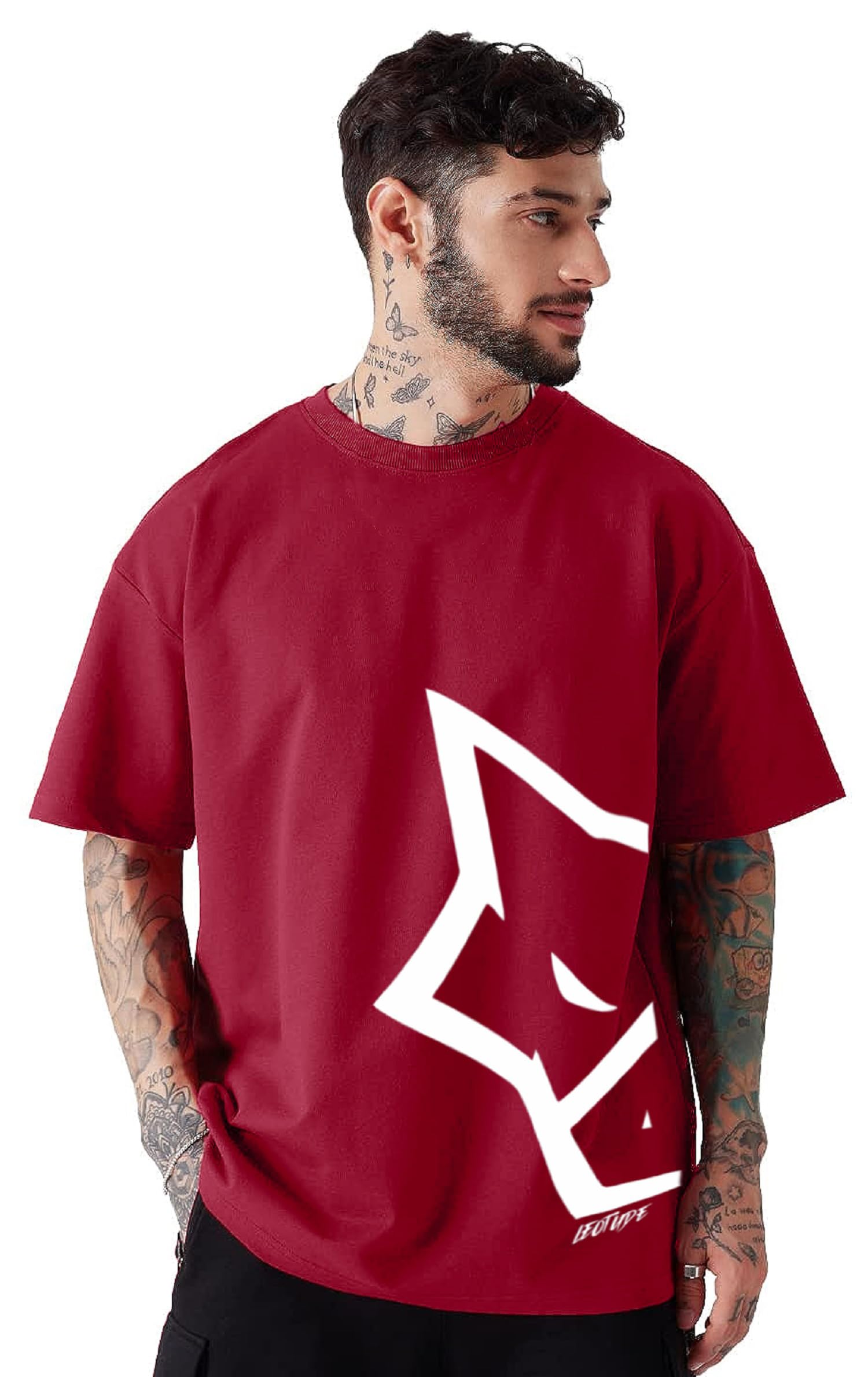 LEOTUDE Men's Printed Tshirt - Maroon