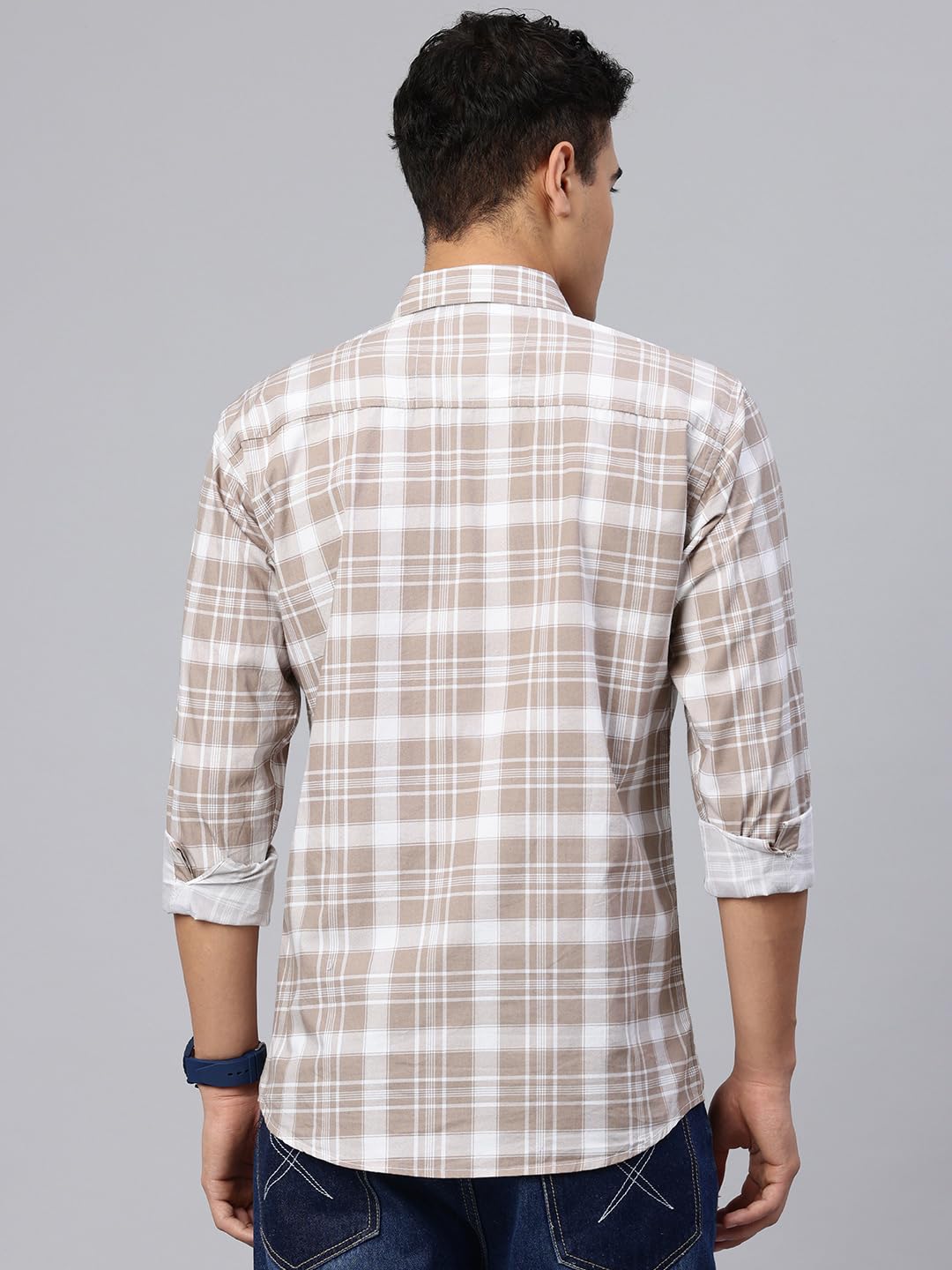 Majestic Man Checked Cotton Shirt - Dusty Brown - Image 4