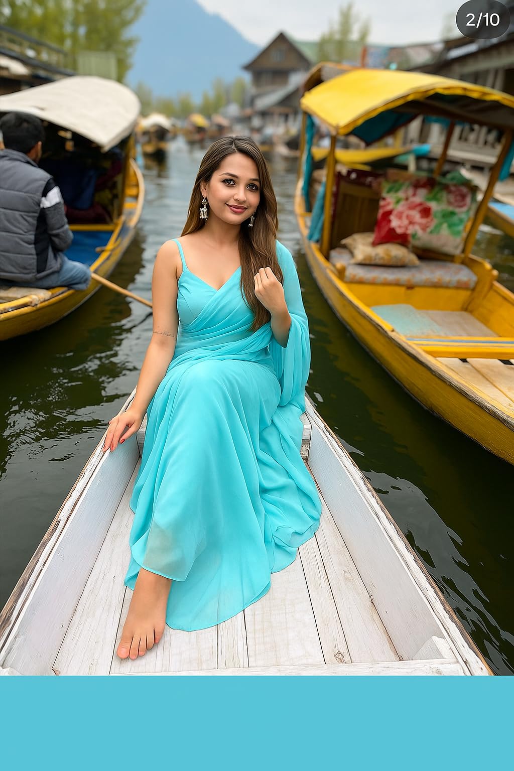 Aqua Blue Georgette Saree for Women - Image 3