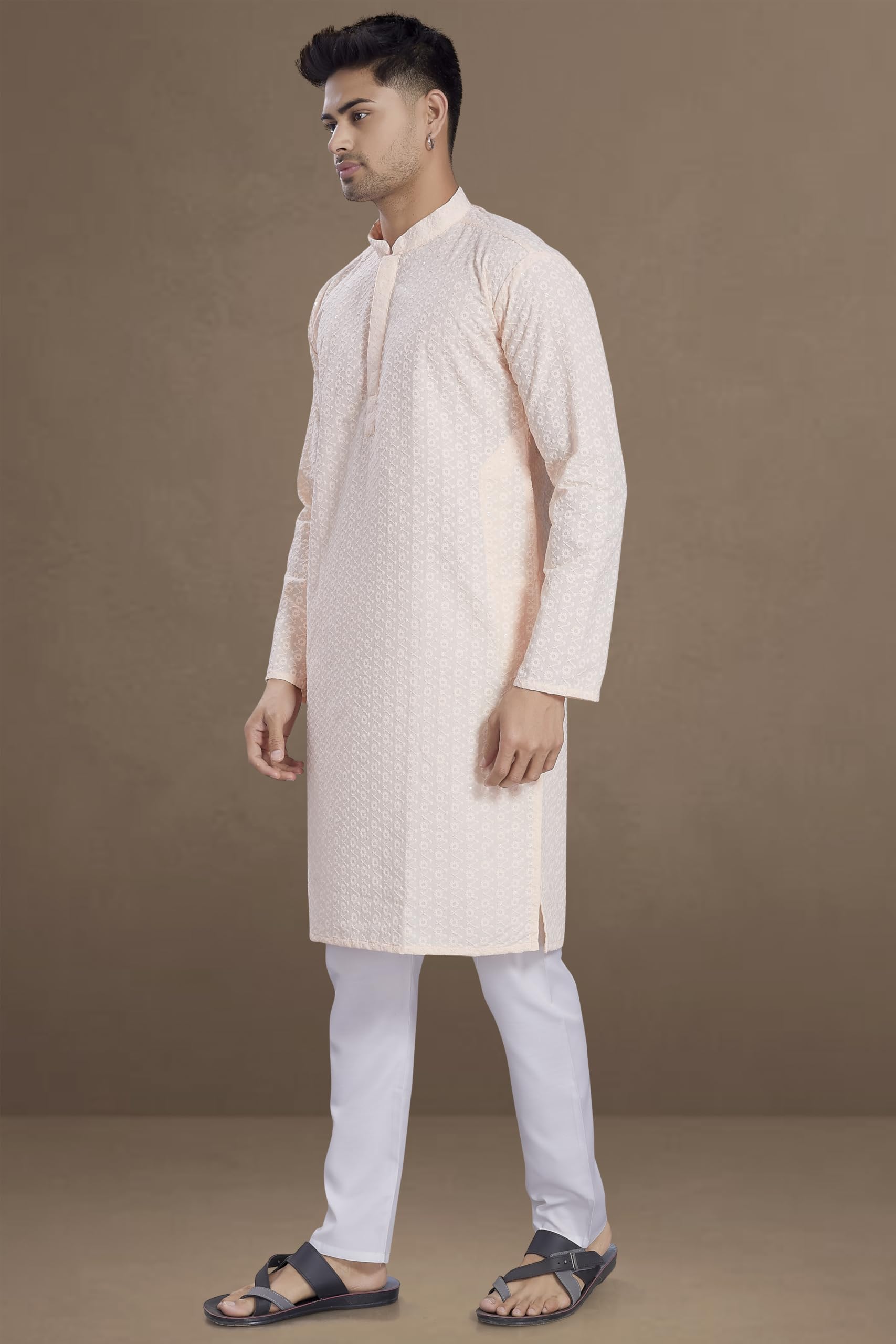 DIVISIVE Men's Sequince Embroidered Kurta - Peach - Image 5