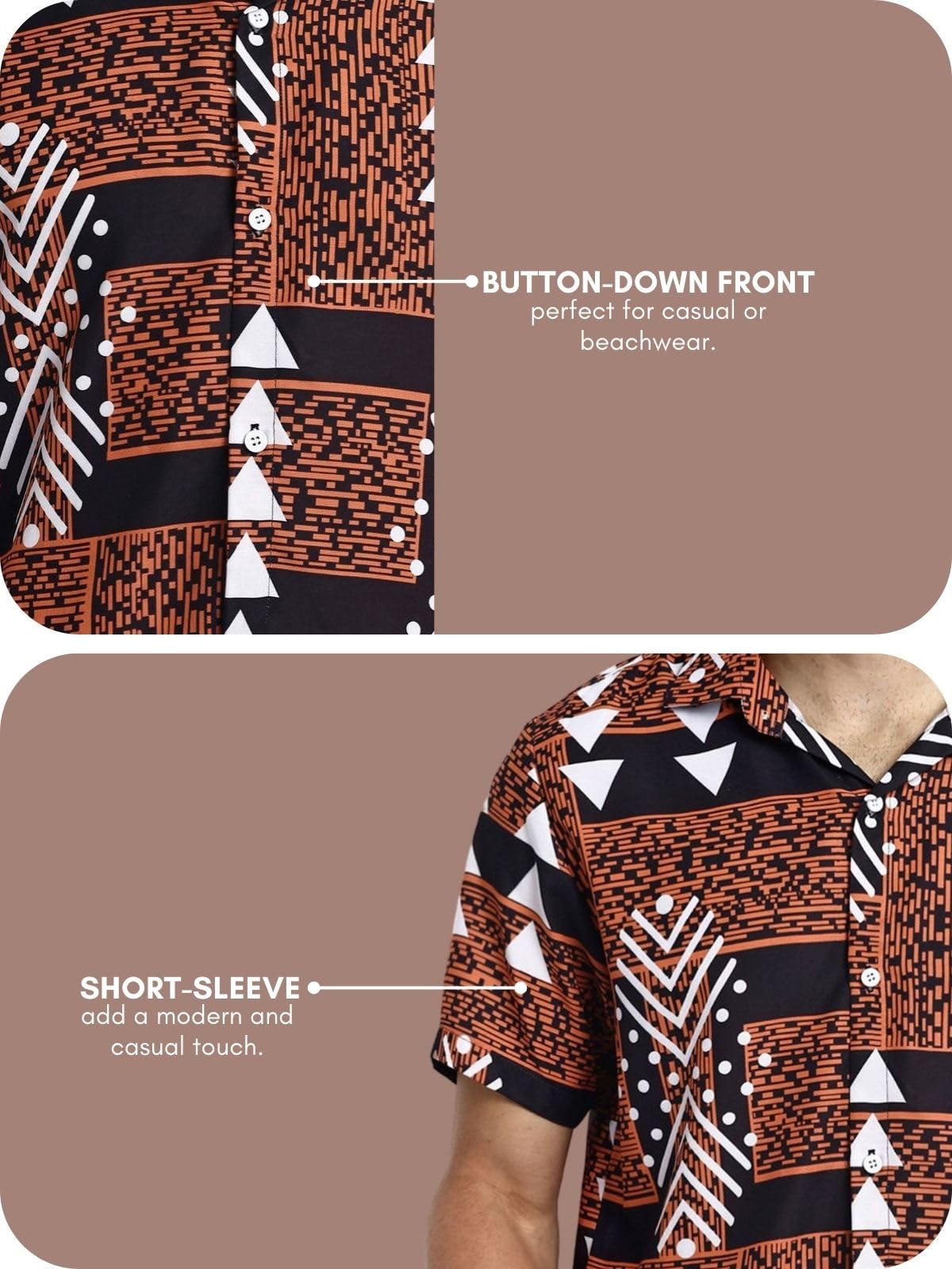 Leriya Fashion Men's Printed Rayon Shirt - Brown - Image 5