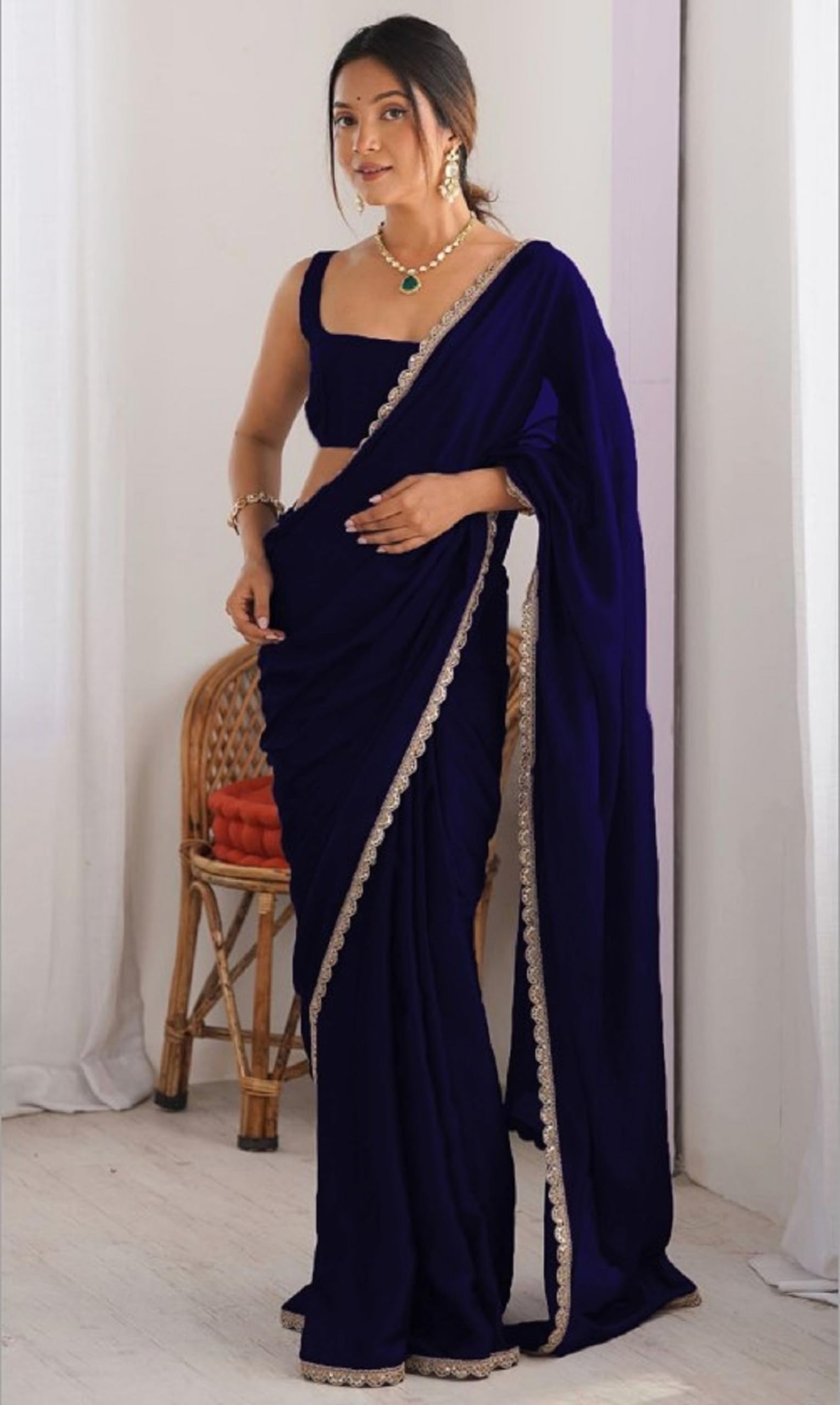 SATAZ Saree for Women - Navy Blue Georgette - Image 2