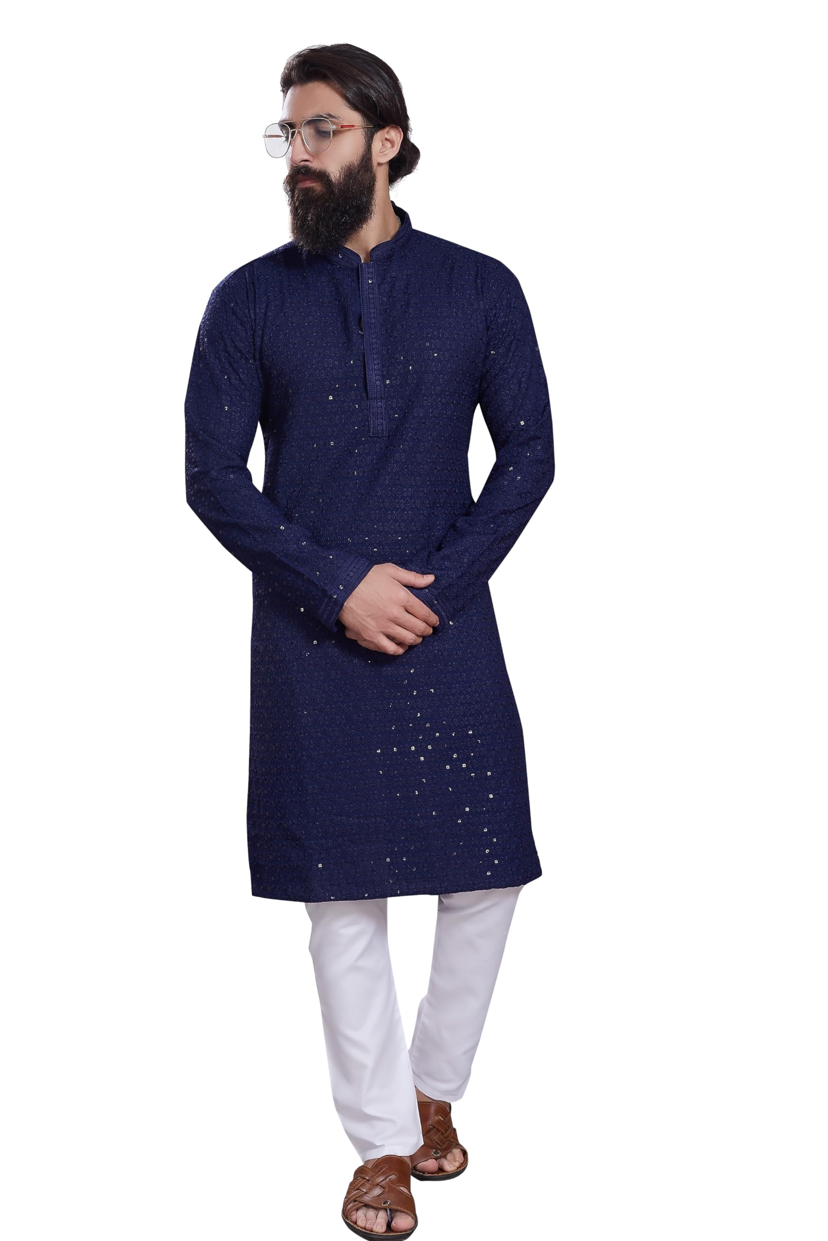 DIVISIVE Men's Sequined Embroidered Kurta - Navy Blue - Image 2