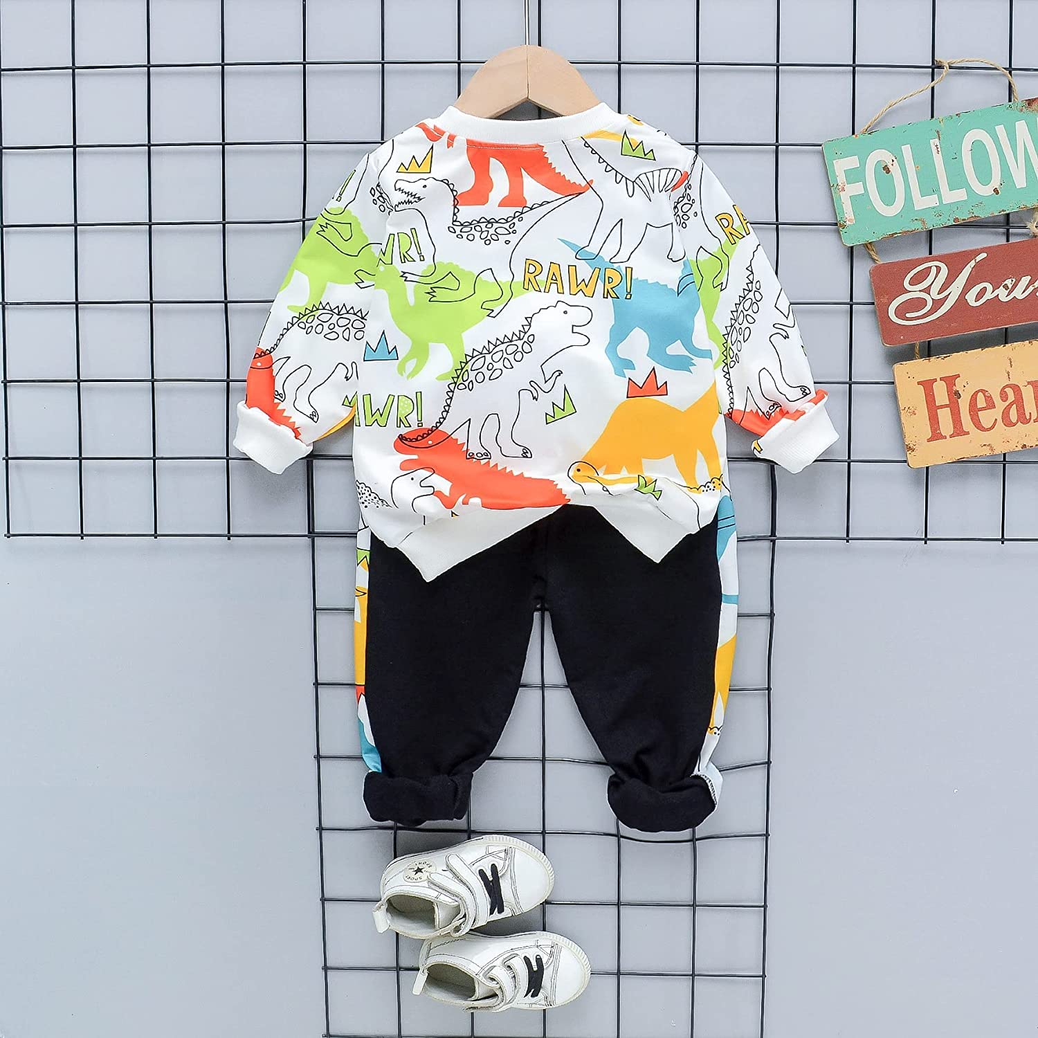 Googo Gaaga Boys Cotton Printed Sweatshirt Set - White - Image 3