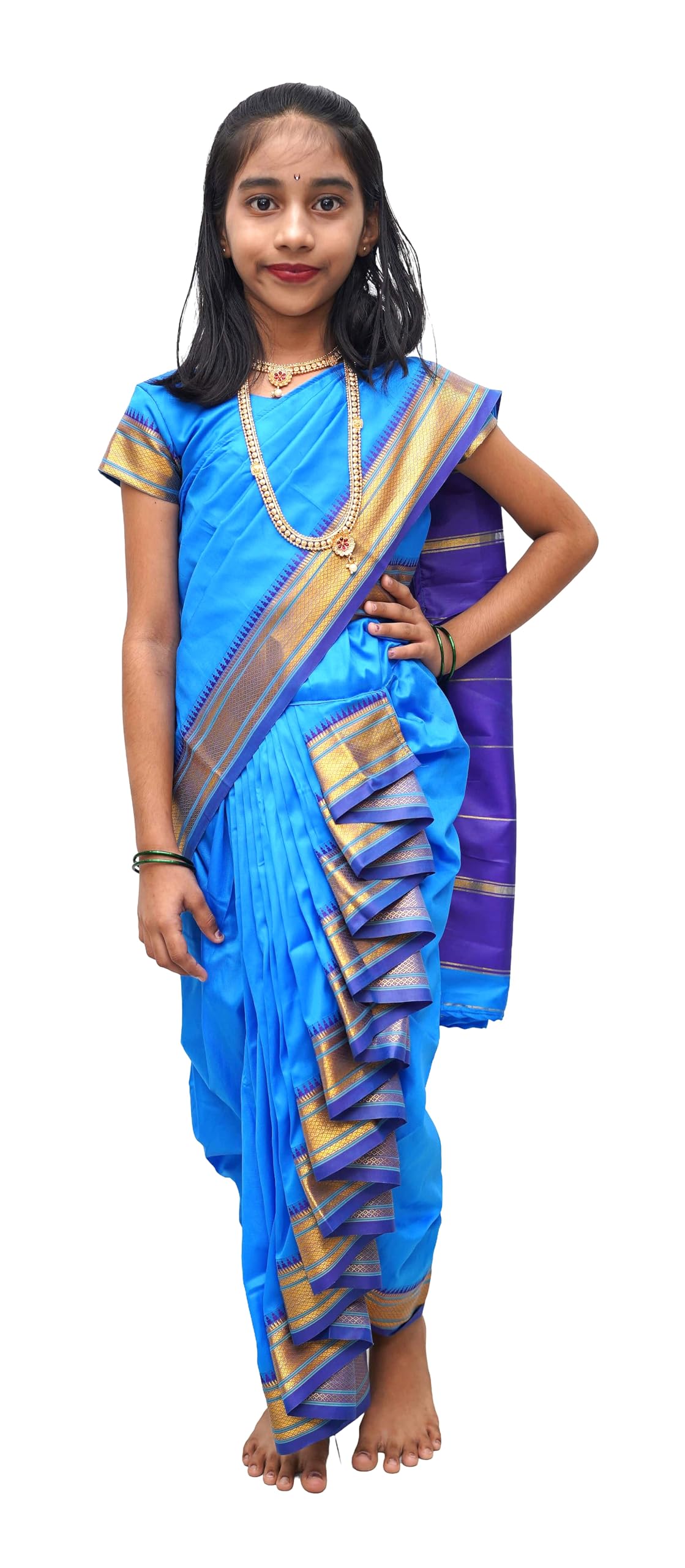 LUSTER Shahi Mastani Nauvari Saree for Girls - SkyBlue