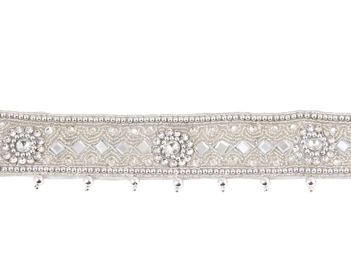VAMA Women's Embroidery Work Cloth Vaddanam Belt - Silver White - Image 3