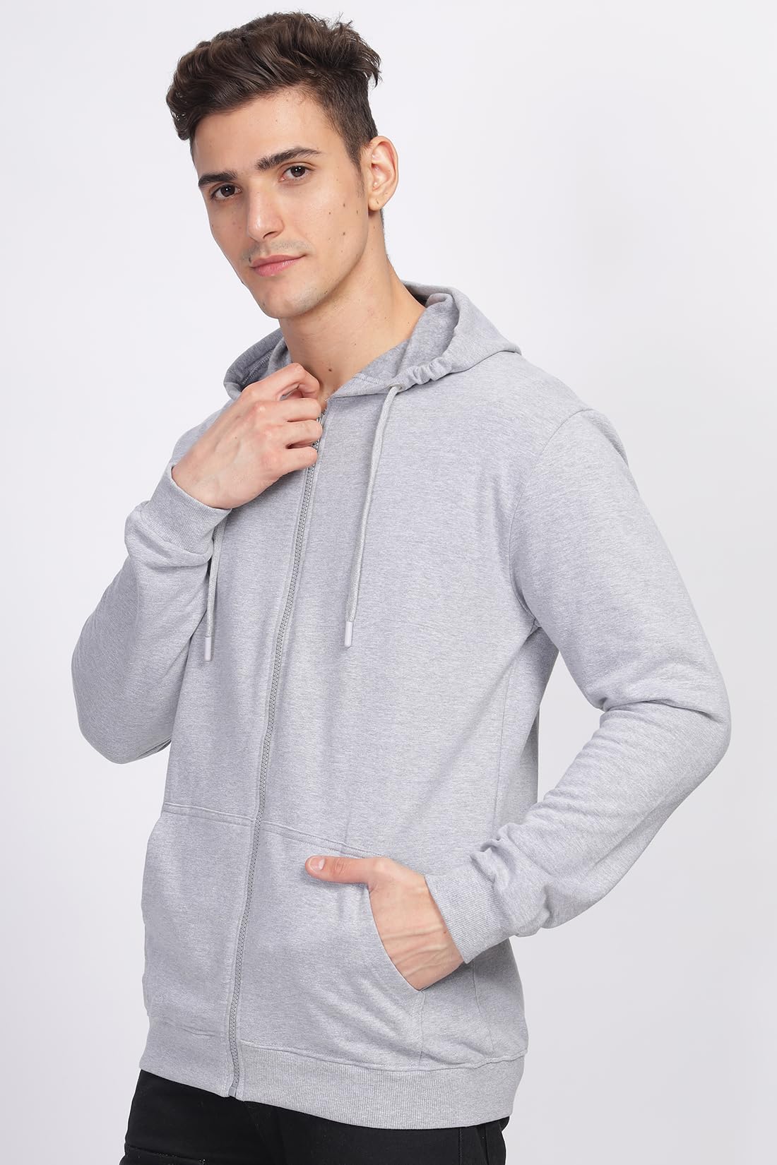 ADRO Men Cotton Hooded Sweatshirt - Grey - Image 2