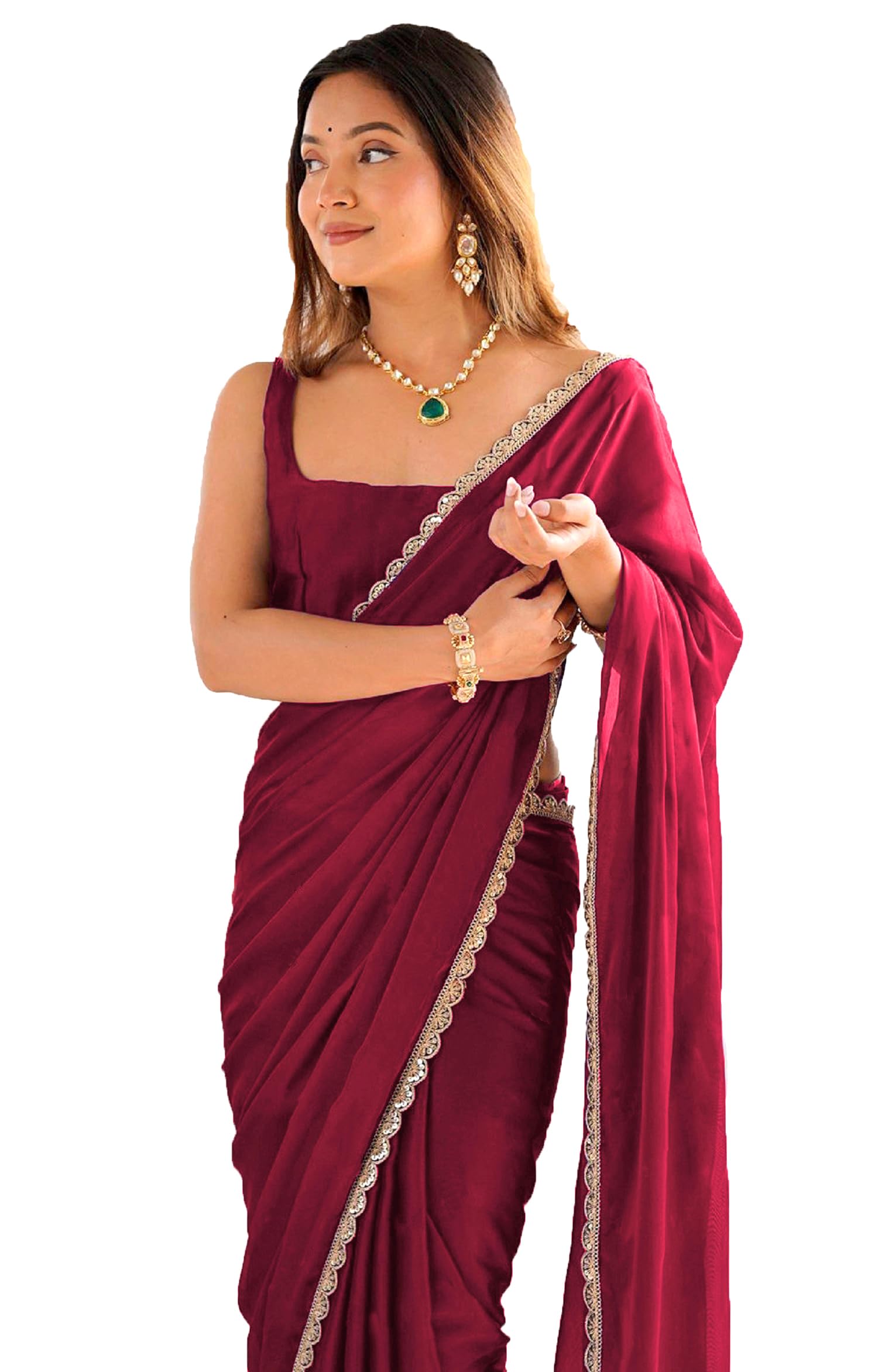 SHOPAZ Ready To Wear Saree for Women - Maroon Georgette