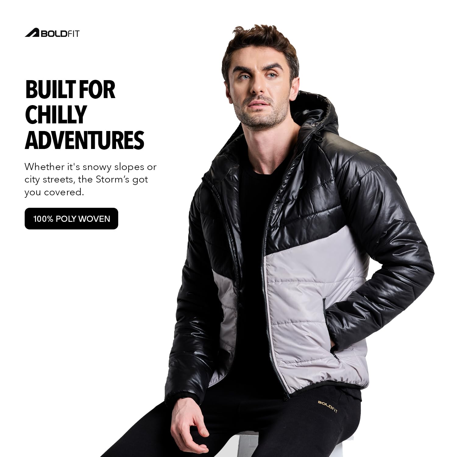 Boldfit Grey Black Puffer Jacket for Men - Image 4