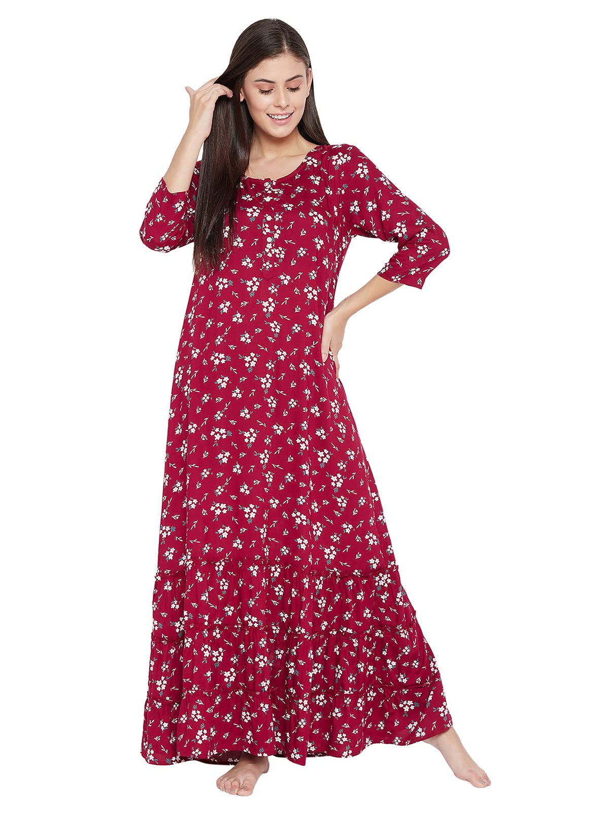 Clovia Women's Cotton Nightgown - Maroon