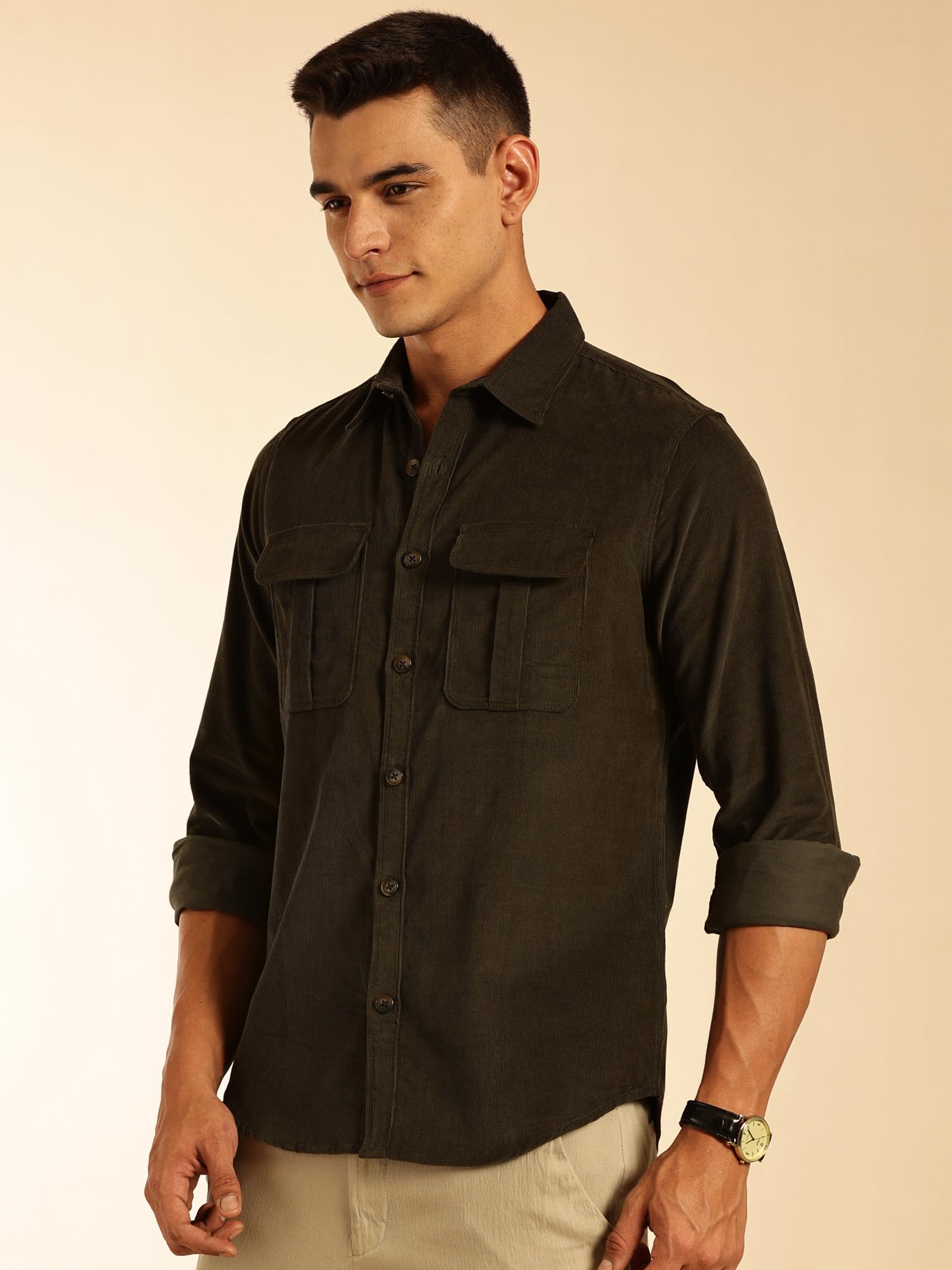 Thomas Scott Men's Corduroy Shirt - Olive - Image 3