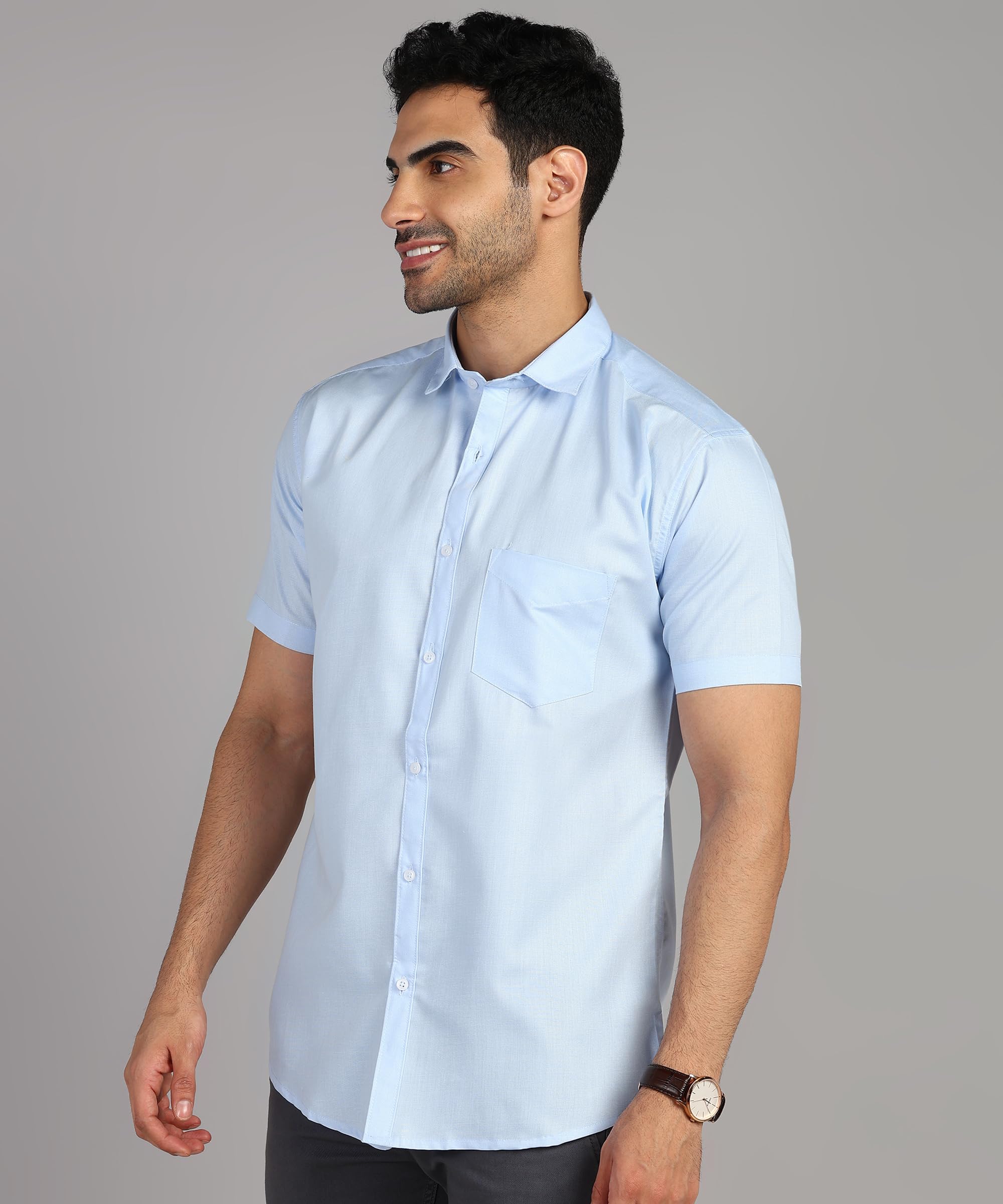 MILDIN Men Light Blue Button Down Shirt - Image 3