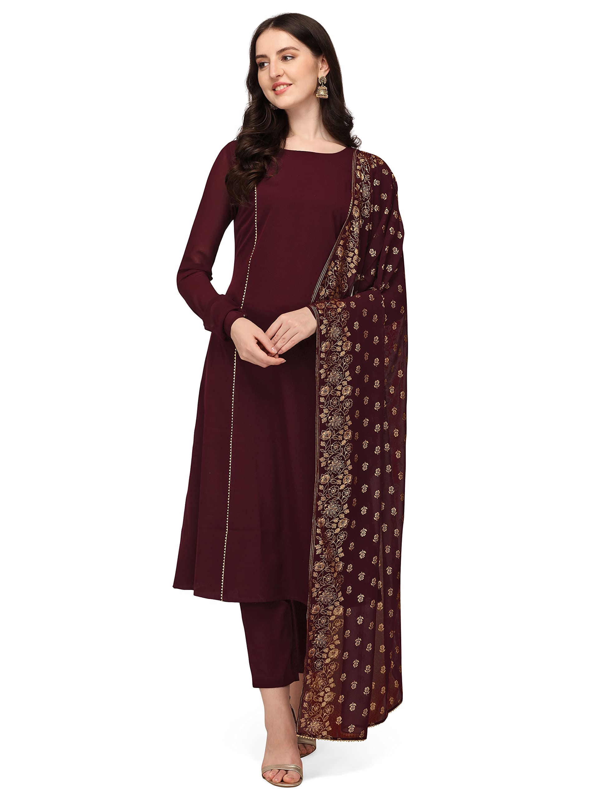 FIORRA Women's Maroon Kurta with Pant and Dupatta - Image 3