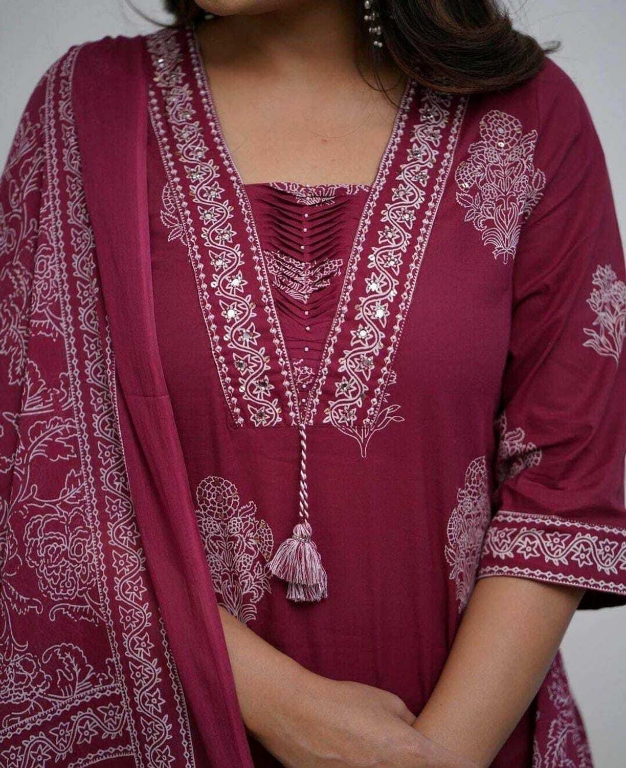 PARTHVI Maroon Cotton Kurta Set for Women - Image 5