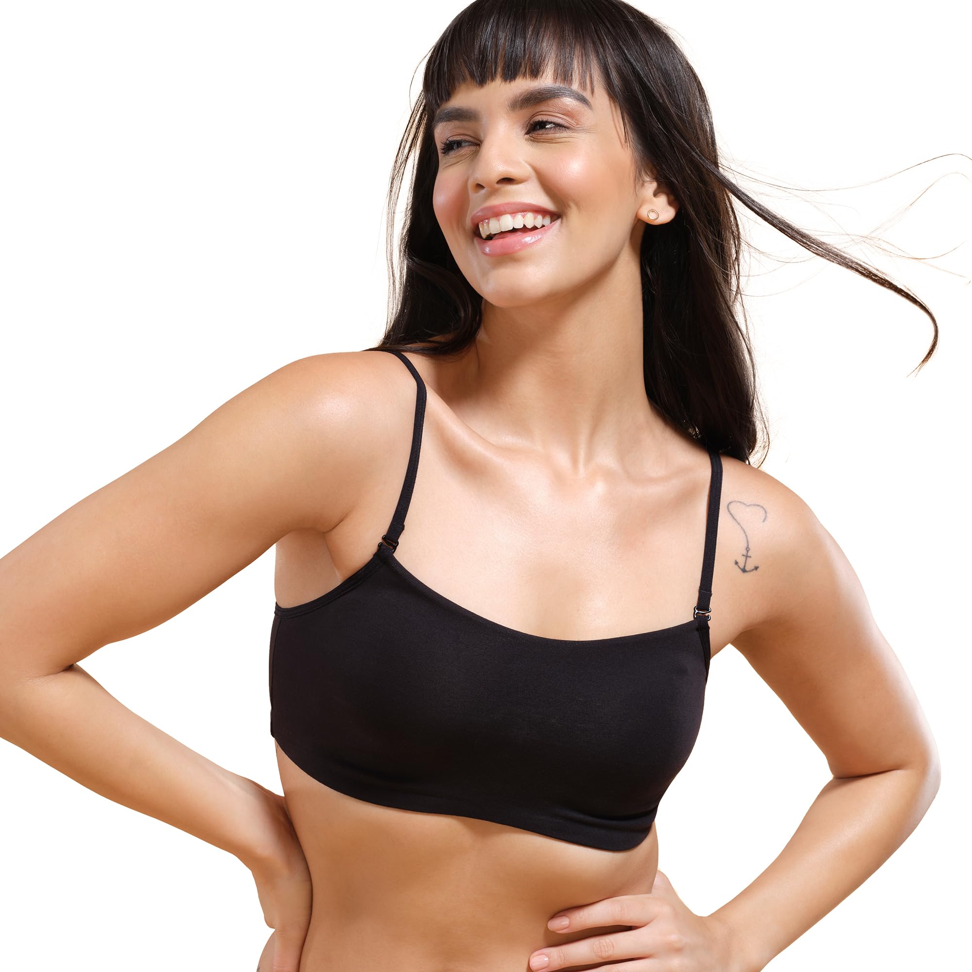 Enamor Black Cotton Cami Bra