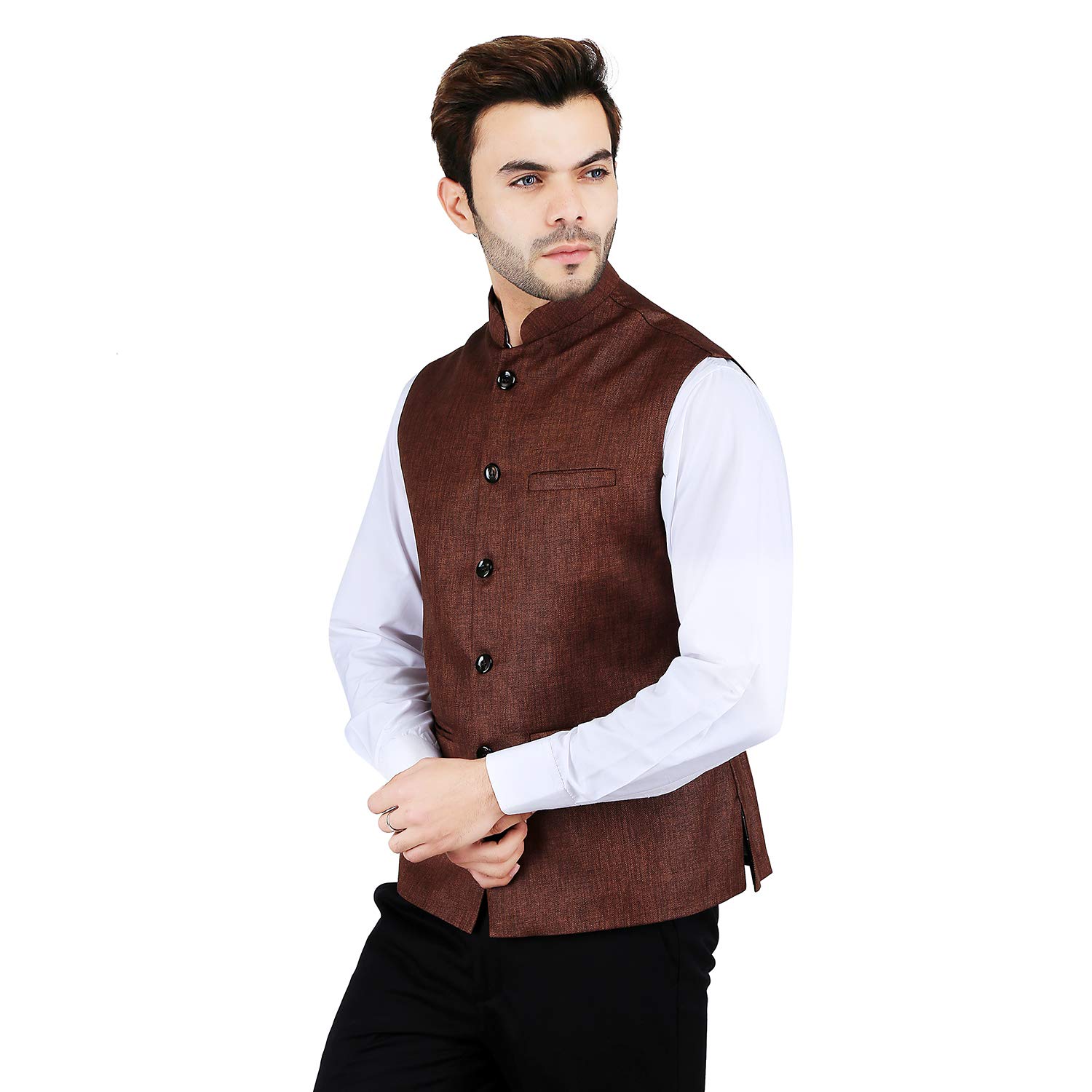 Badoliya Sons Men Jute Nehru Jacket - Brown - Image 2