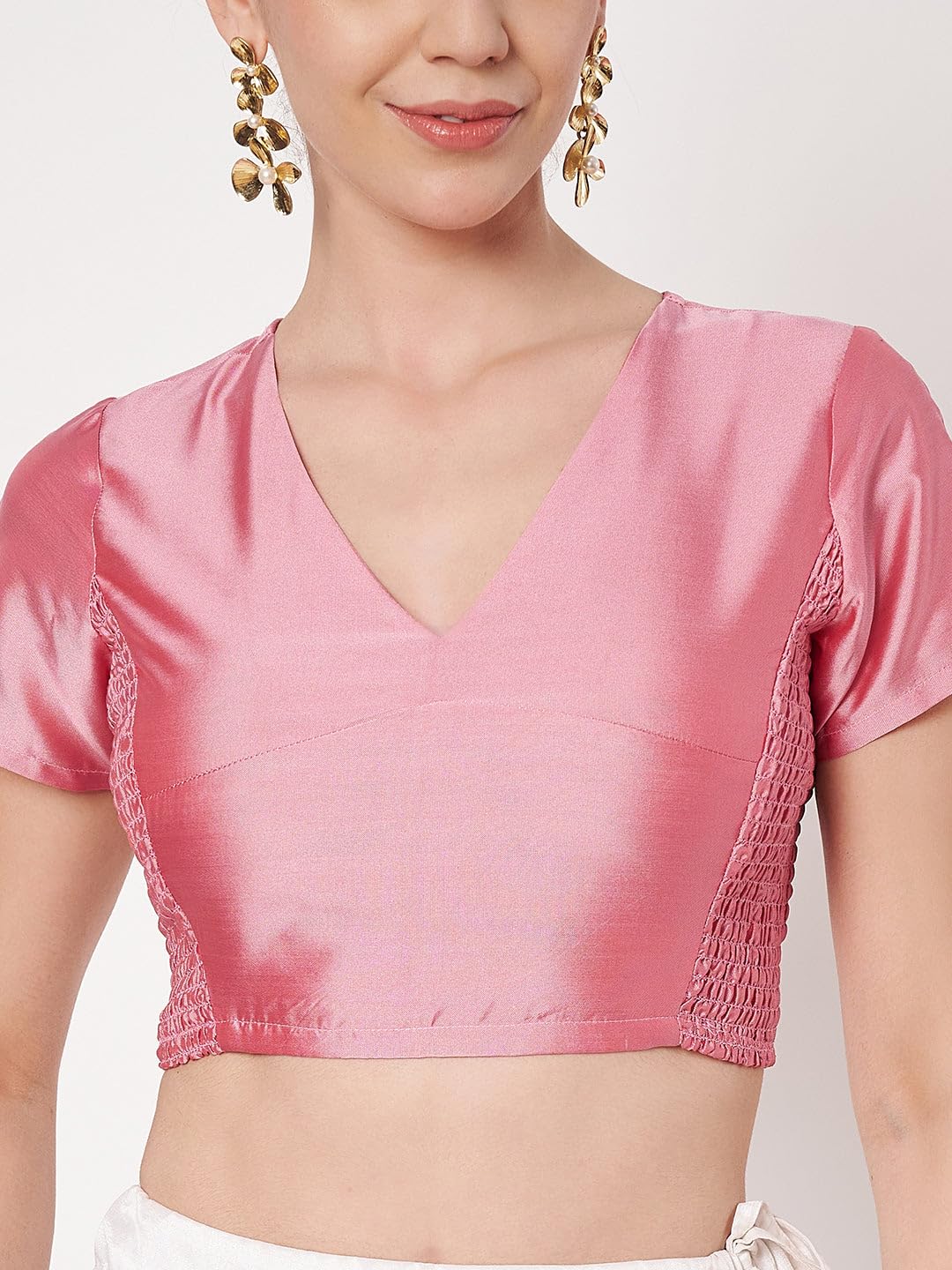 Silk Blend V-Neck Blouse for Women - Light Pink - Image 4