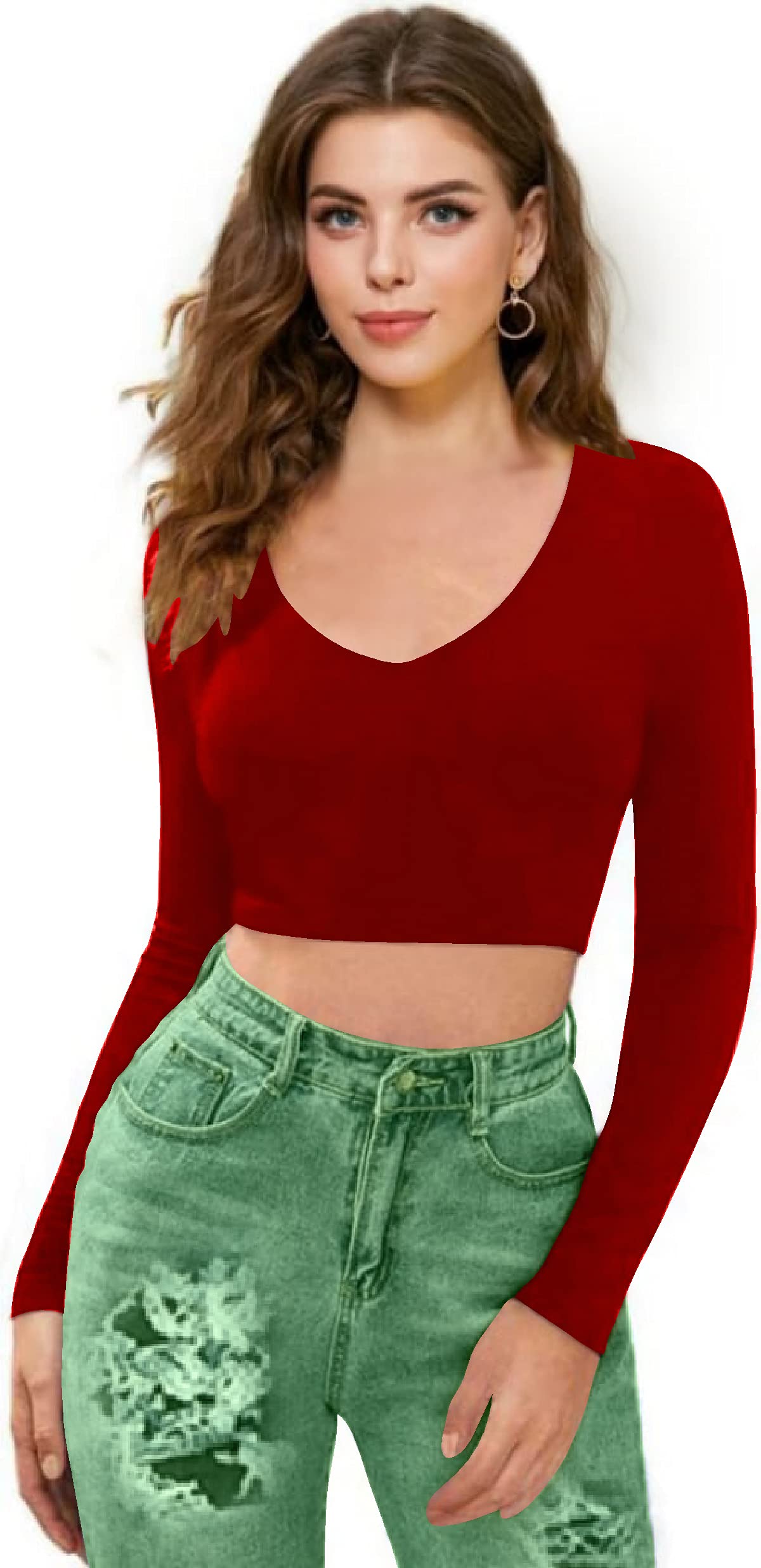 Dream Beauty Women V-Neck Crop Top - Red
