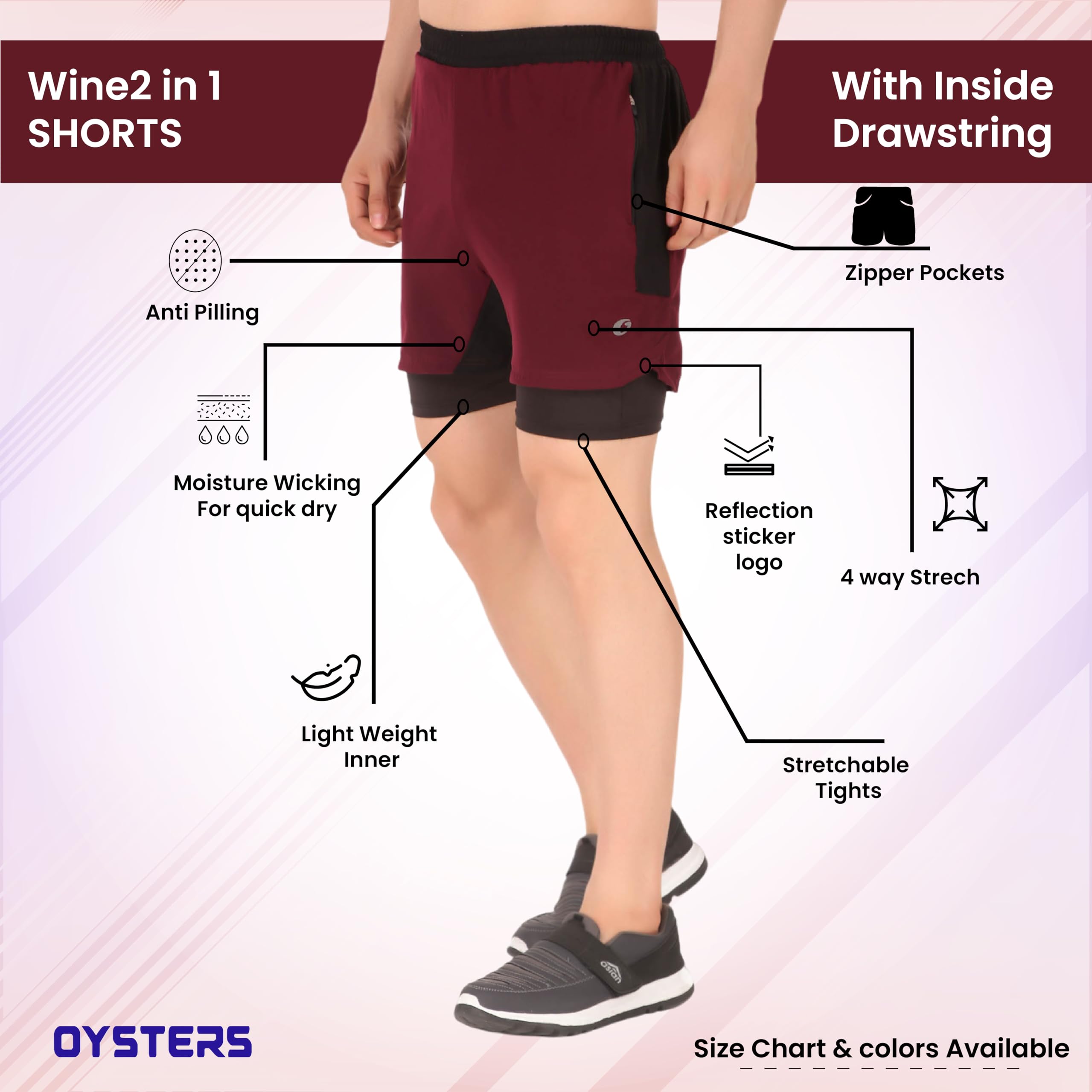 Oysters Men's Running Shorts - Wine - Image 4