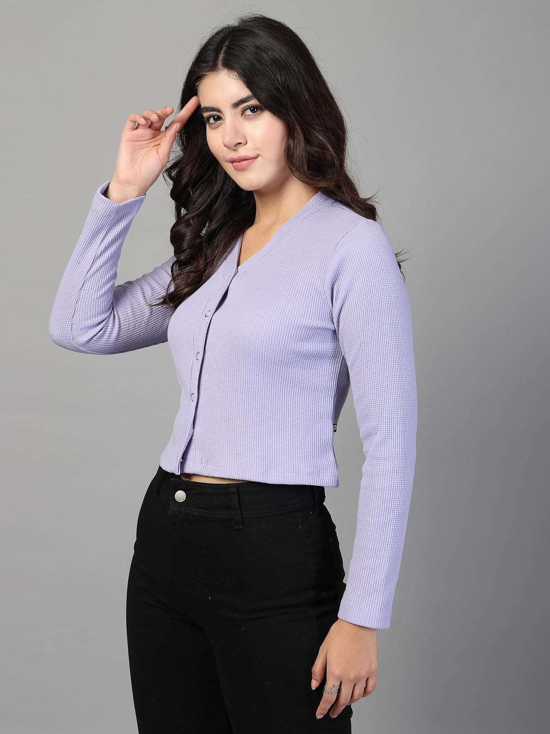 Rigo Women's V-Neck Rib Knit Top - Light Purple - Image 5