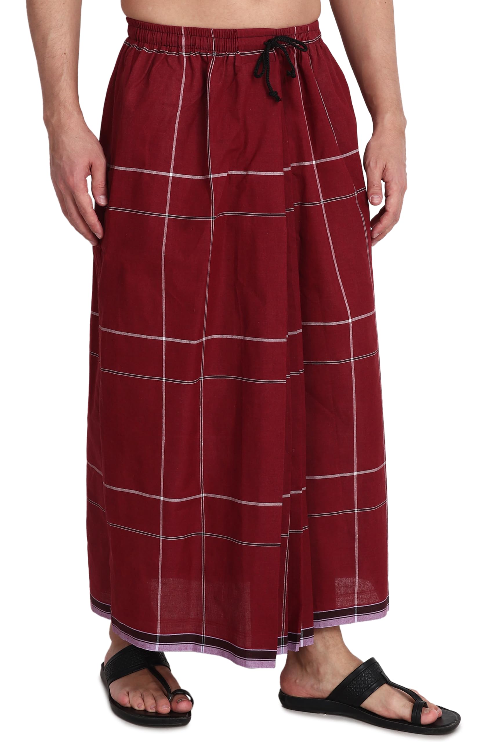 Gowri Tex Elastic Cotton Lungi - Red - Image 3