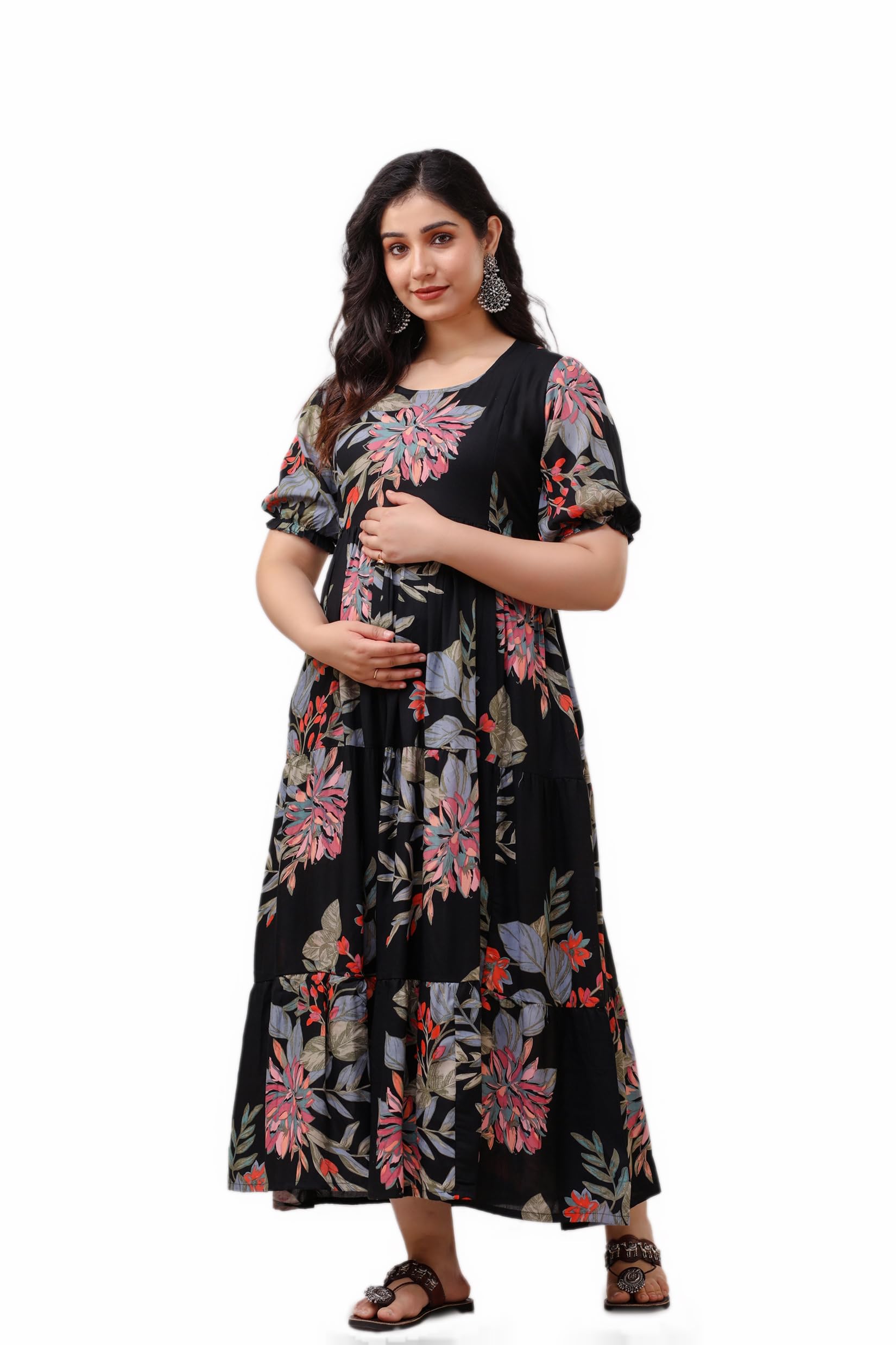 Somick Women Maternity Dress with Feeding Zip - Floral - Image 4