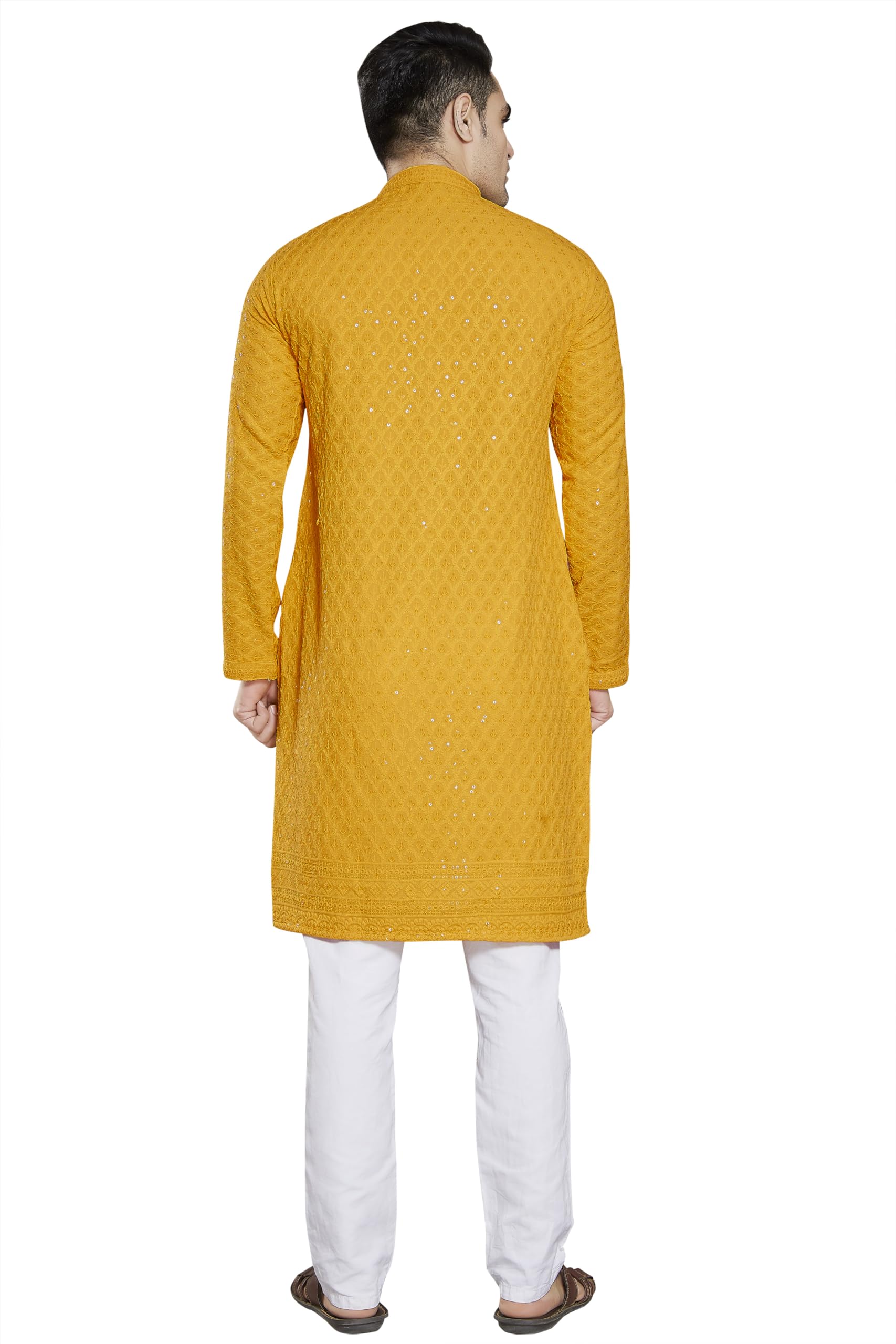 DIVISIVE Men's Sequince Embroidered Kurta - Yellow - Image 5