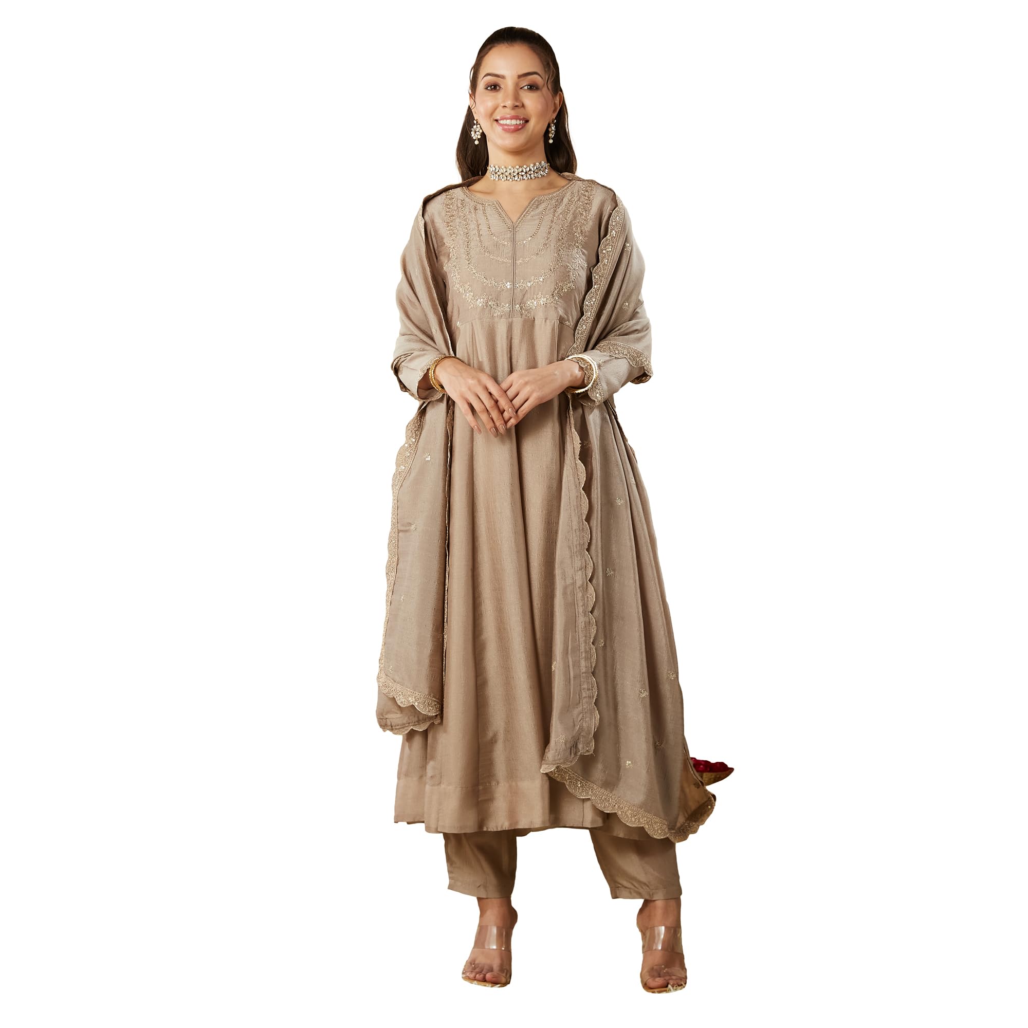 MOKOSH Grey Silk Embroidered Kurta for Women