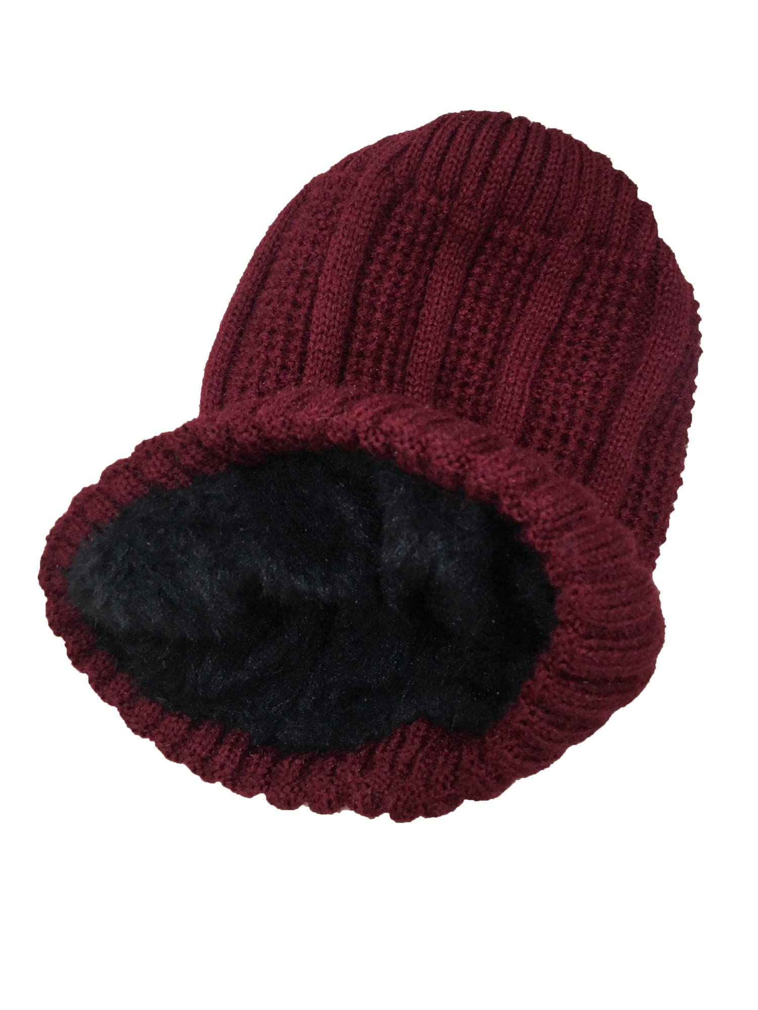 Gajraj Unisex Woolen Cap with Fur Lining - Maroon - Image 3