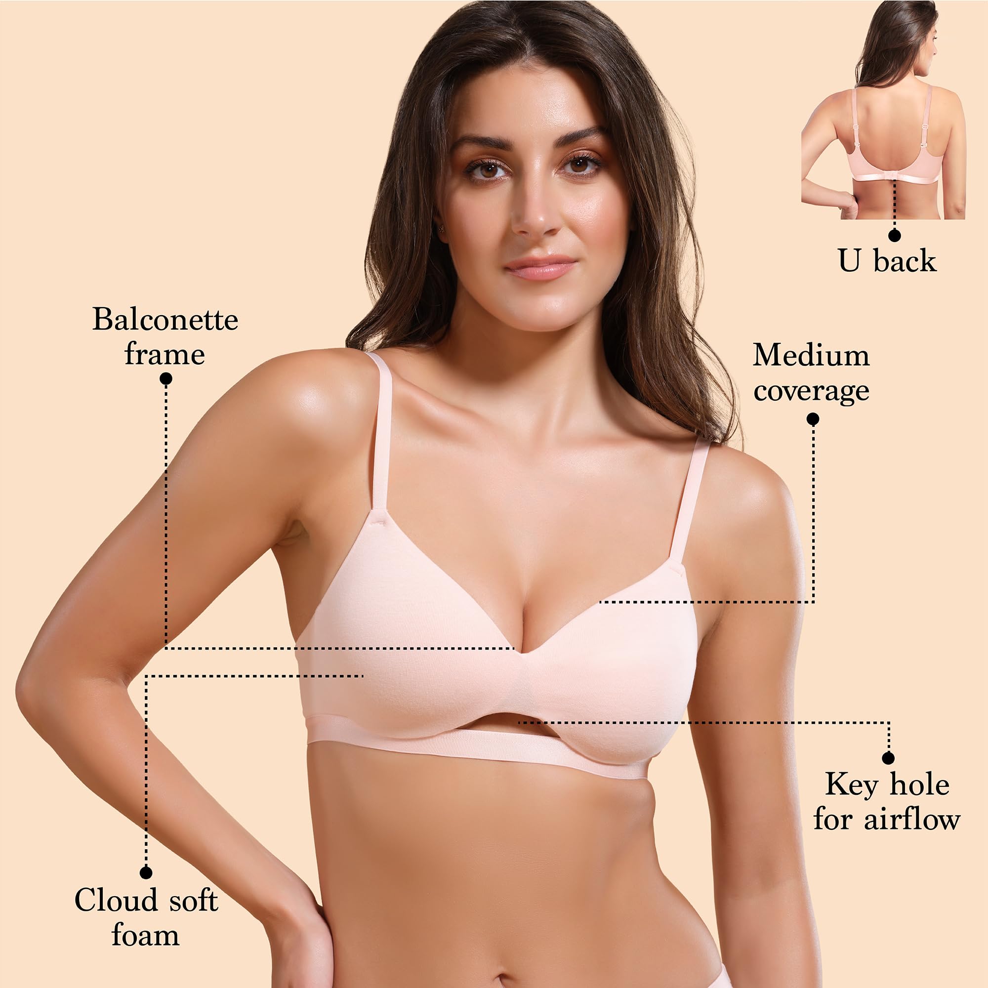 Enamor Women's Stretch Cotton Wire Free Bra - Cherry Blossom - Image 3