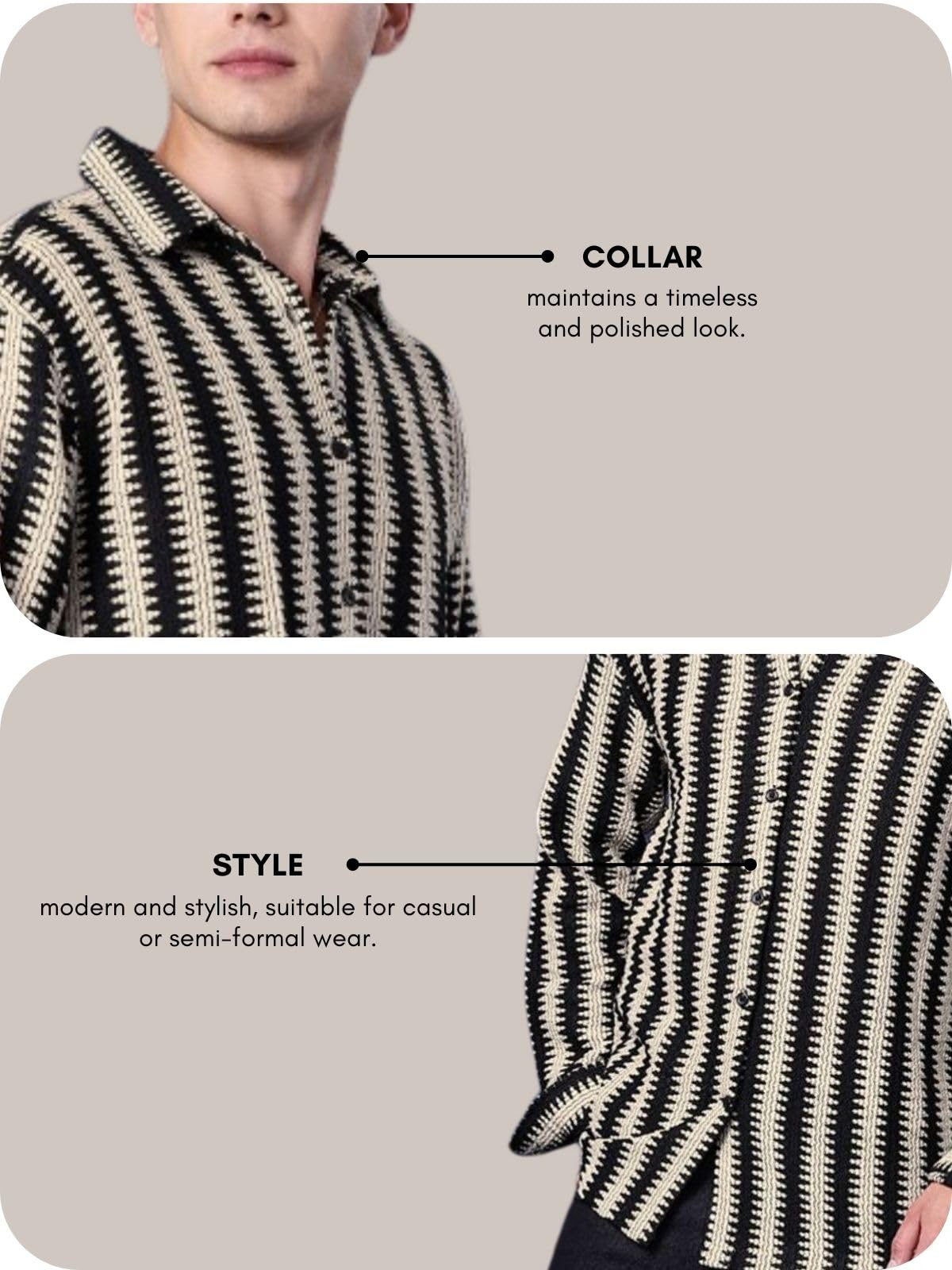 GRECIILOOKS Black Crochet Shirt for Men - Image 5