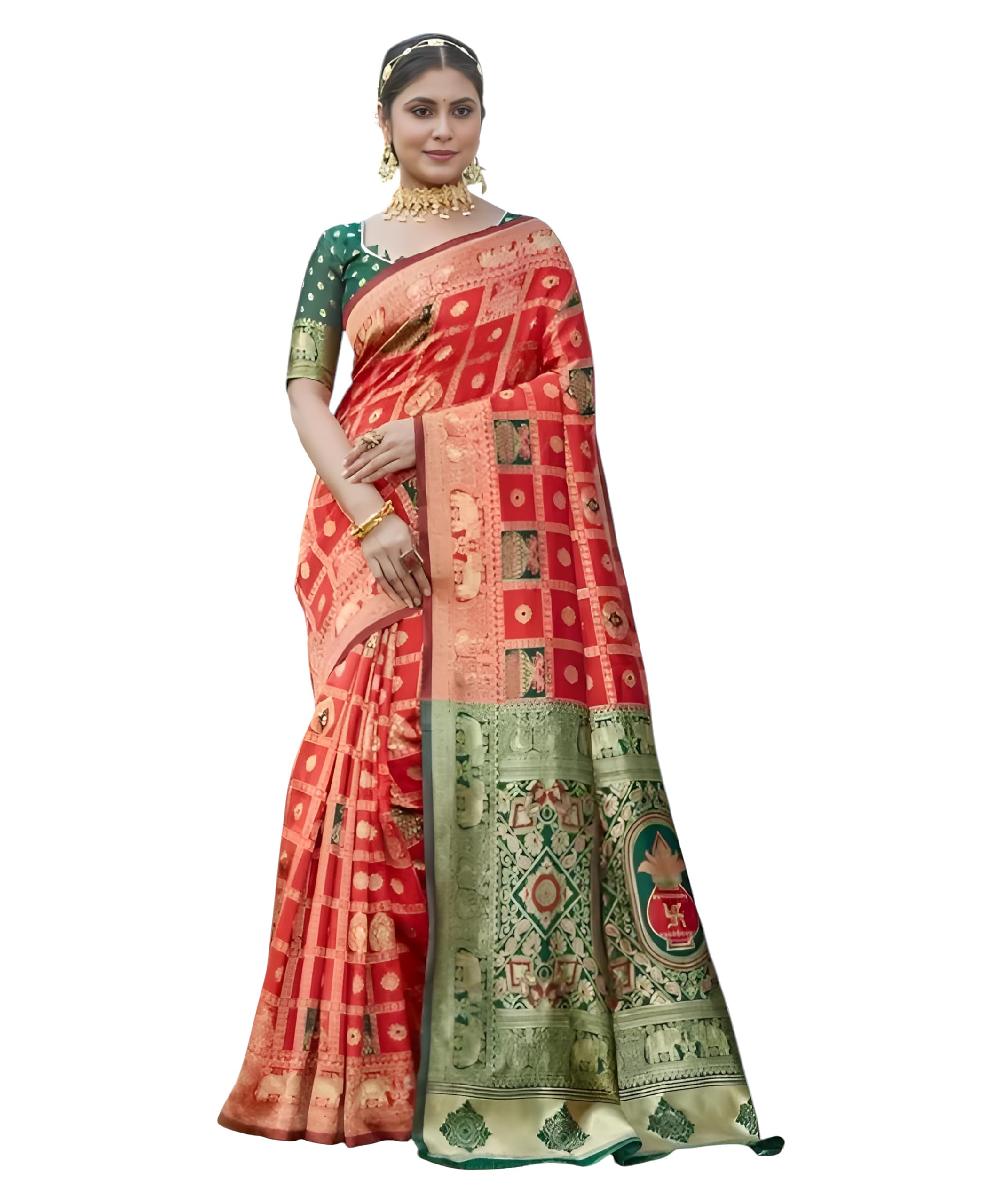 Yashika Banarasi Kanjivaram Silk Saree - Red Patola Prints