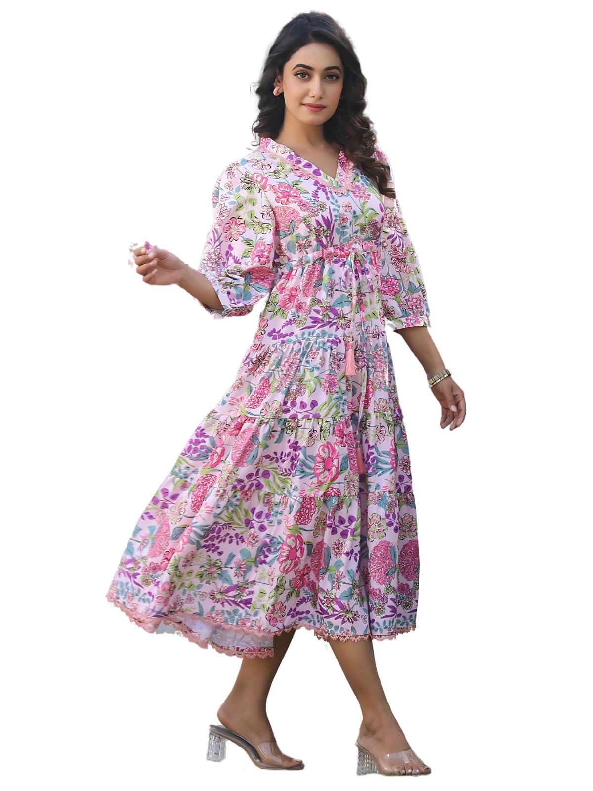 GRECIILOOKS Women A-Line Rayon Western Dress - Pink