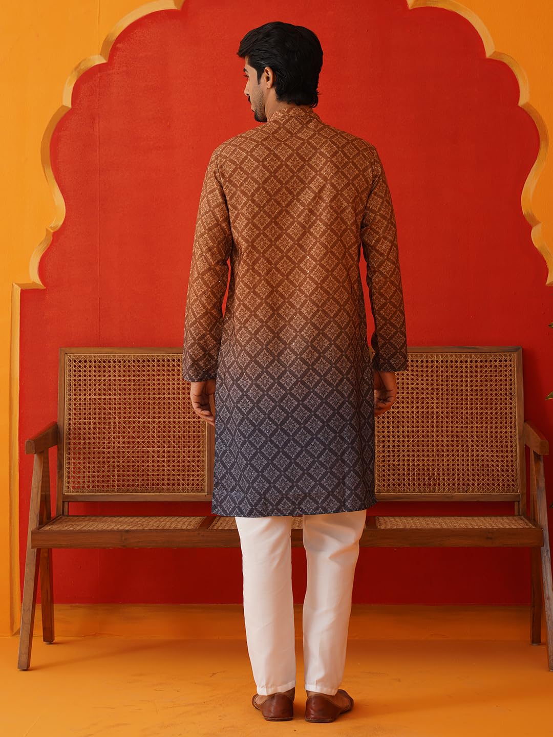 Jompers Men's Ombre Printed Brown Kurta Pyjama Set - Image 2