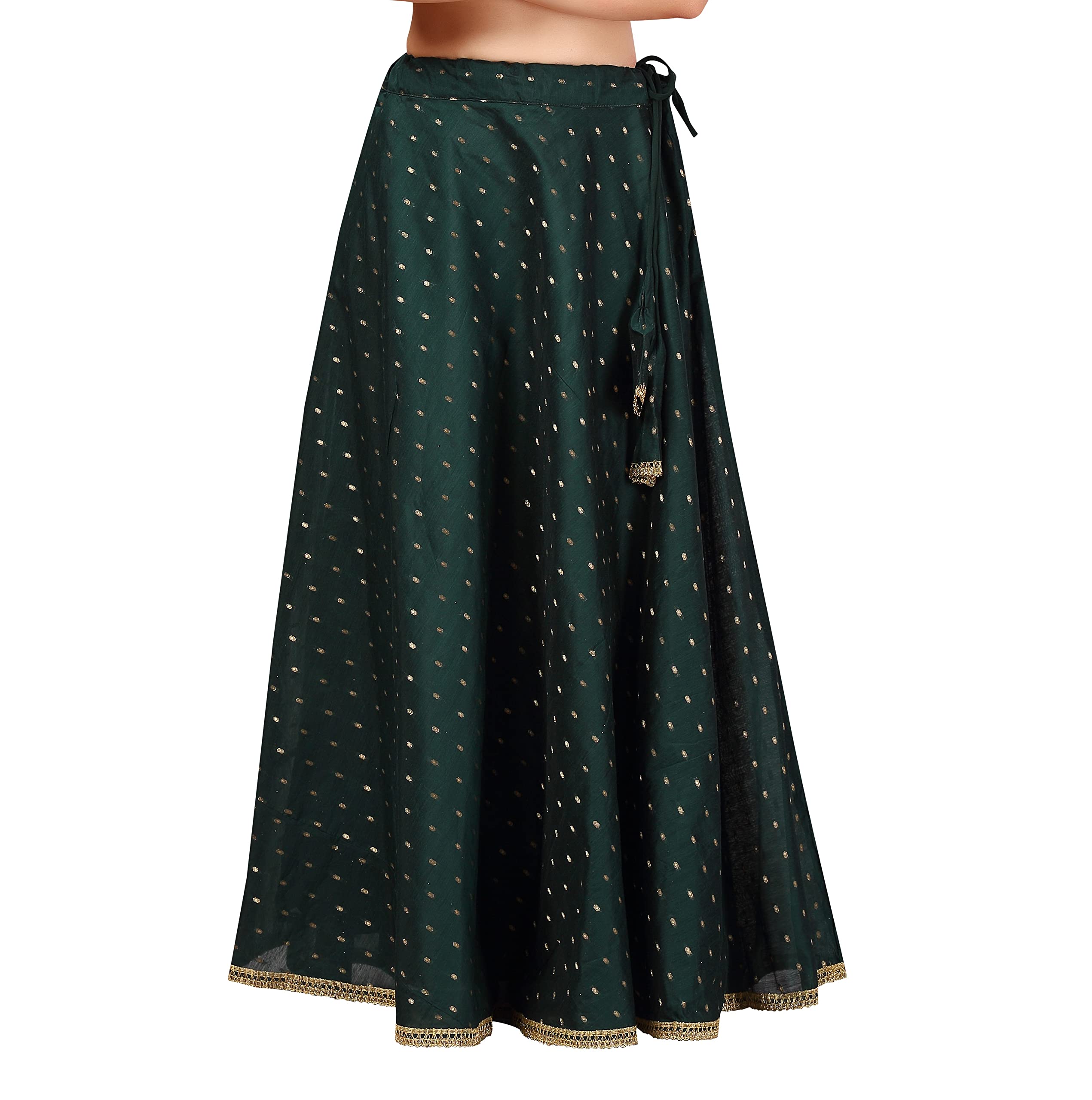 Studio Shringaar Women's Chanderi Silk Maxi Skirt Lahenga - Bottle Green