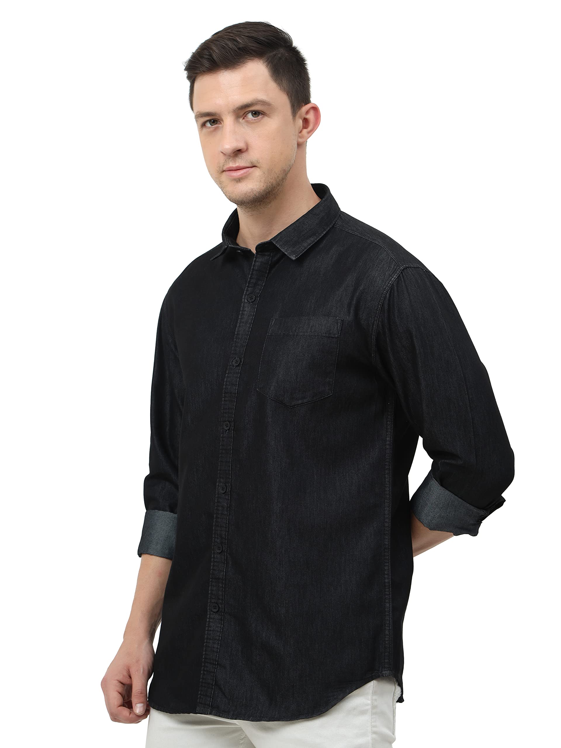 Miraan Men's Black Denim Cotton Shirt - Image 3