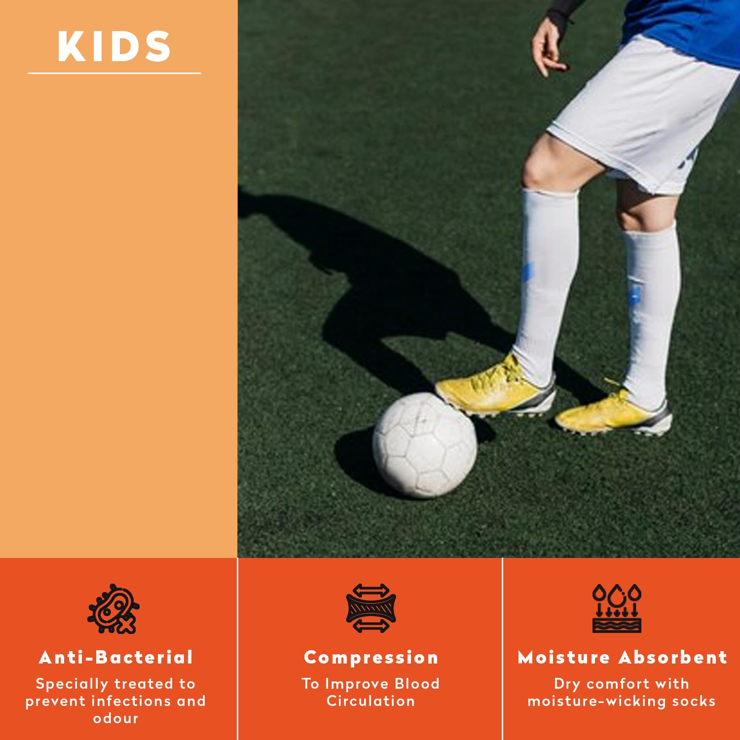 Supersox Kids Football Socks - Knee Length White Navy - Image 5