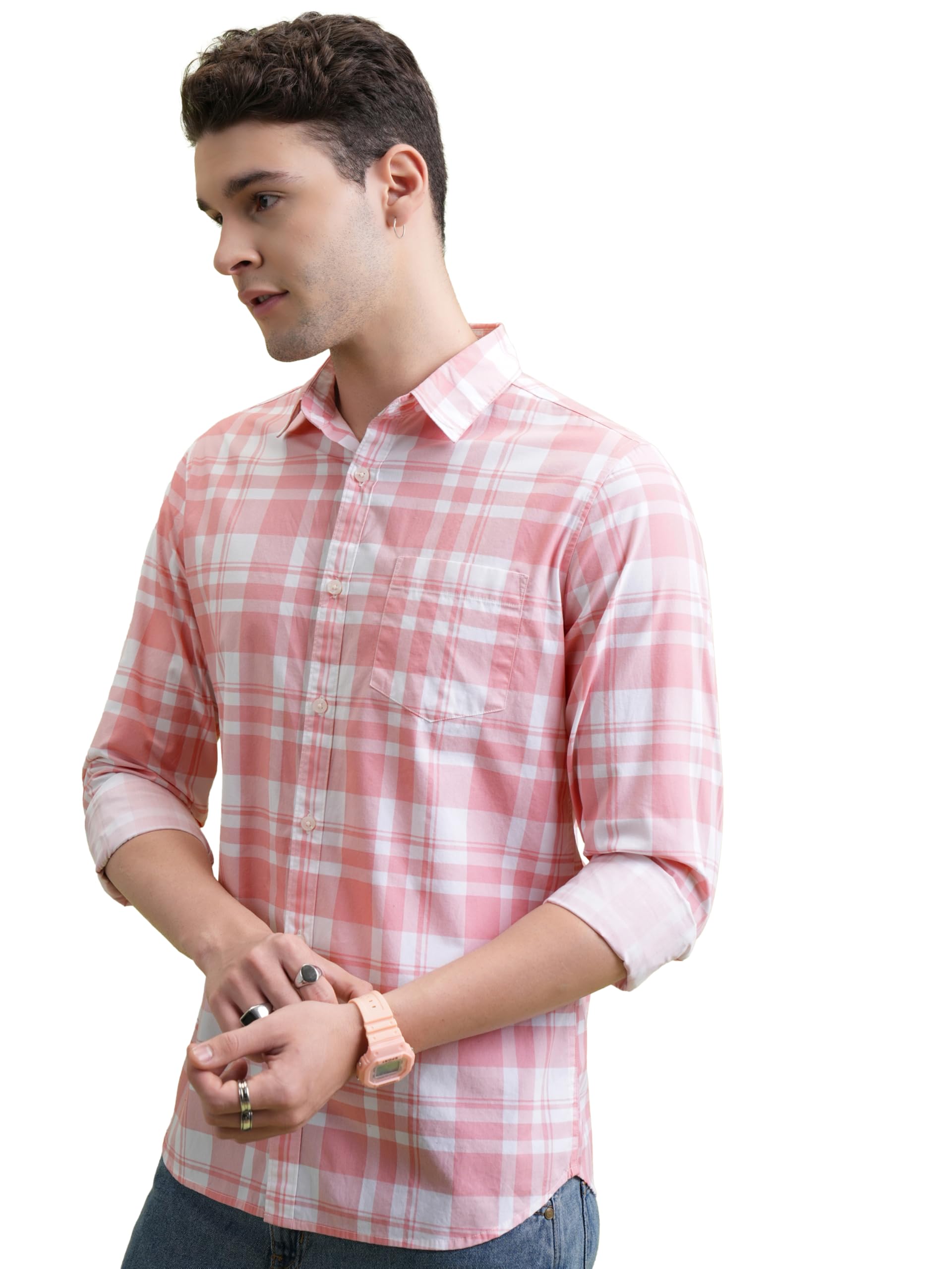 Highlander Men's Checked Cotton Shirt - Pink White