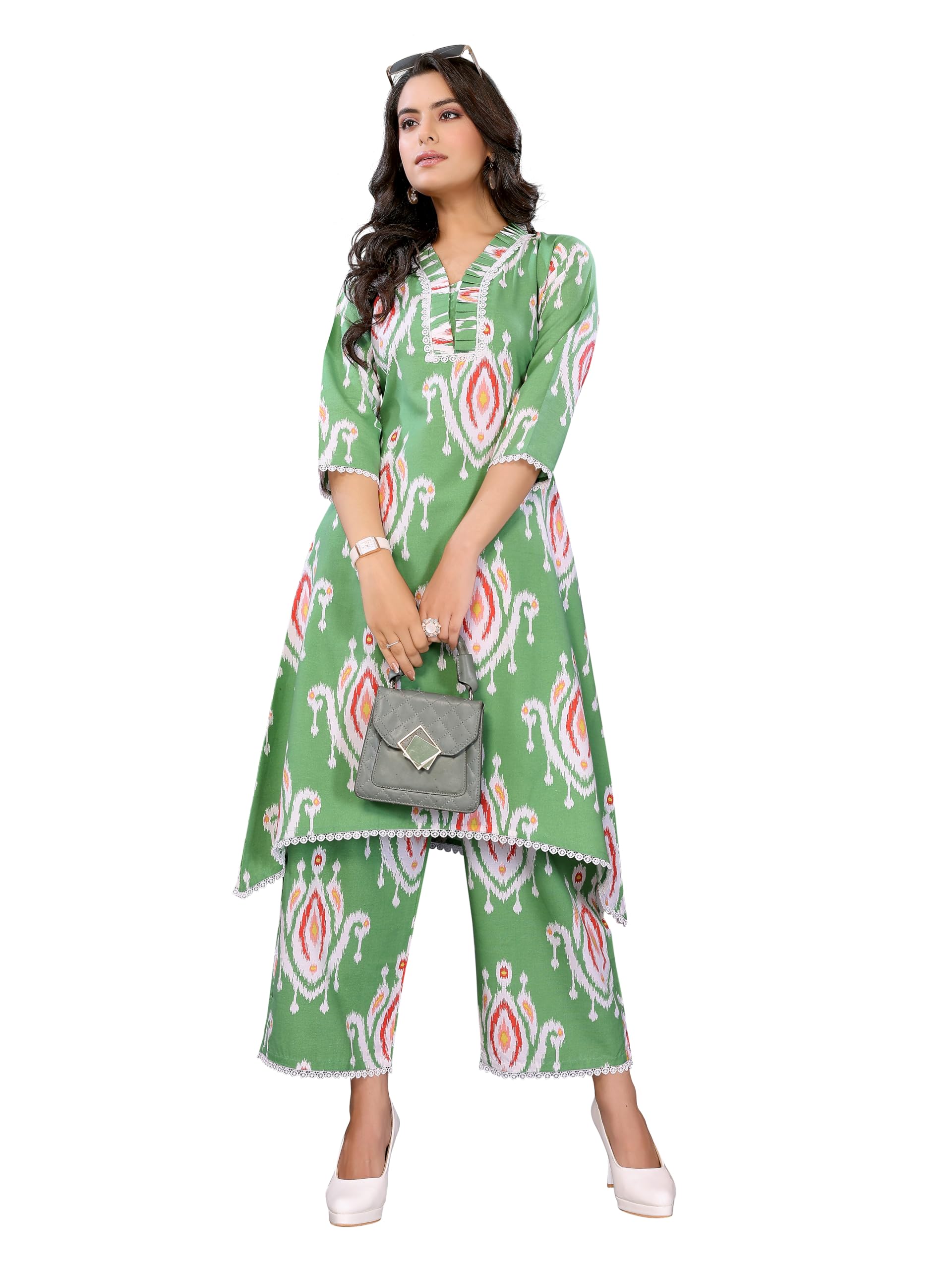Bee Pee Ikat Kurta Cord Sets for Women - Fishtail Green