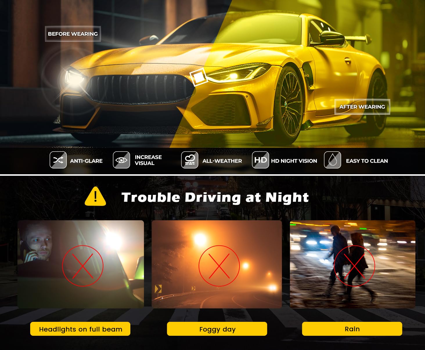 HAZON Night Driving Sunglasses Anti Glare UV Protected - Image 3