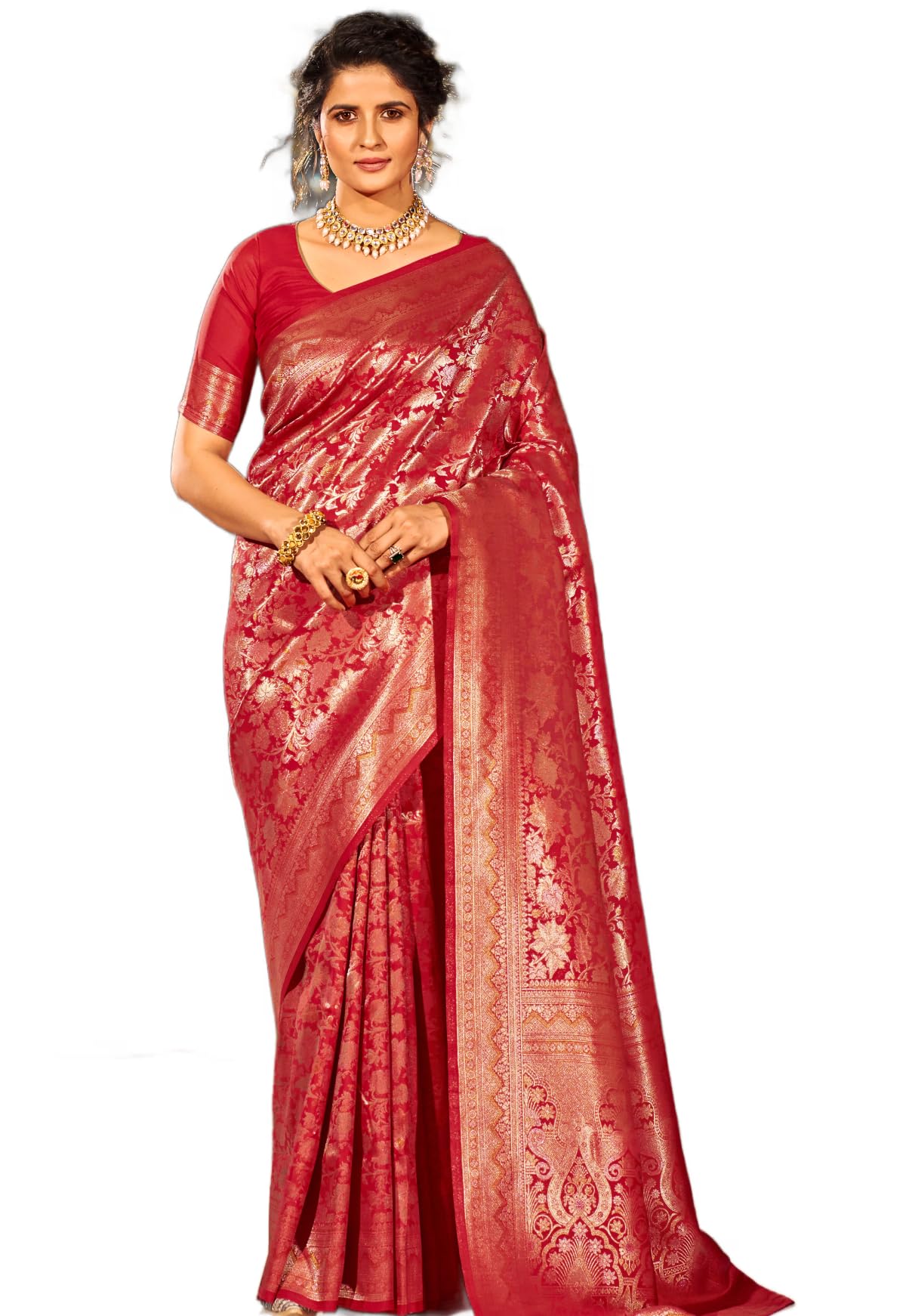 SWORNOF Kanjivaram Patola Silk Saree for Women - Red