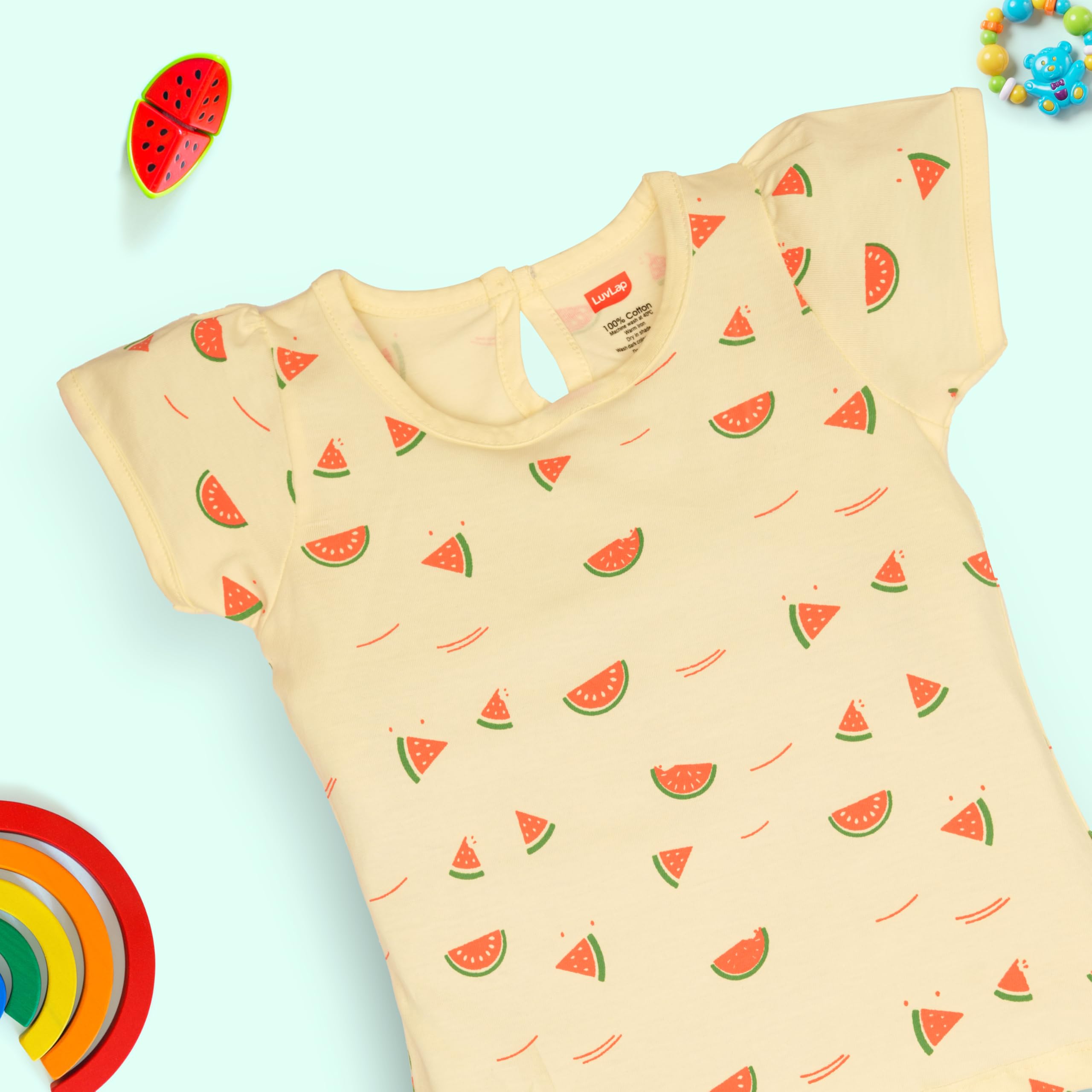 LuvLap Baby Girls Half Sleeve Top - Multicolor Cotton - Image 3