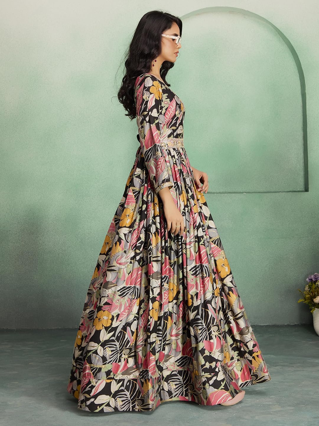 Madhuram Textiles Black Anarkali Gown with Embroidery - Image 4