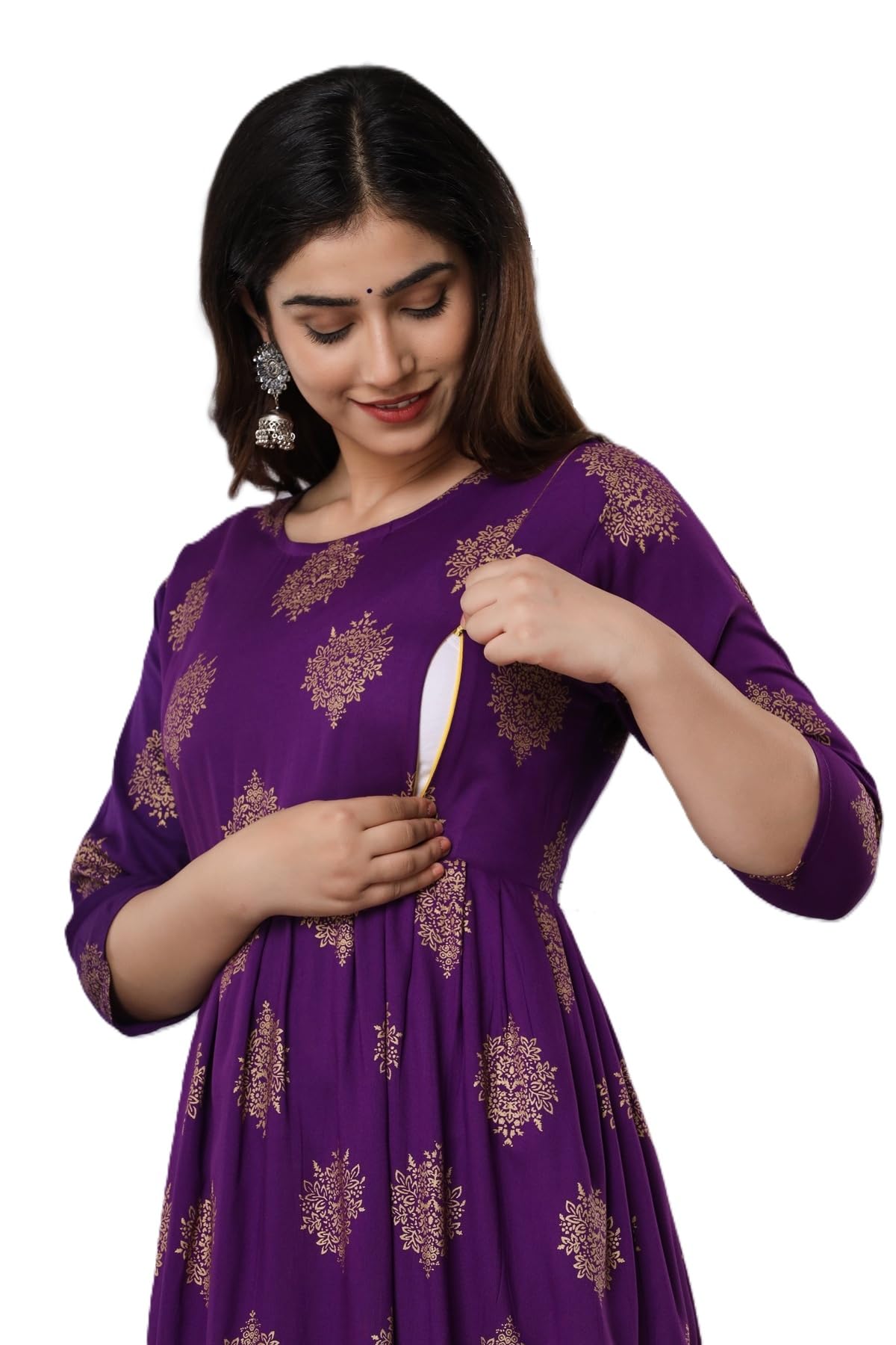 GarbGlide Maternity Kurta with Zipper for Women