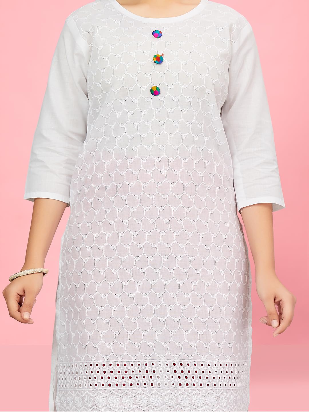 Aarika Girls White Cotton Embroidery Kurti - Image 5