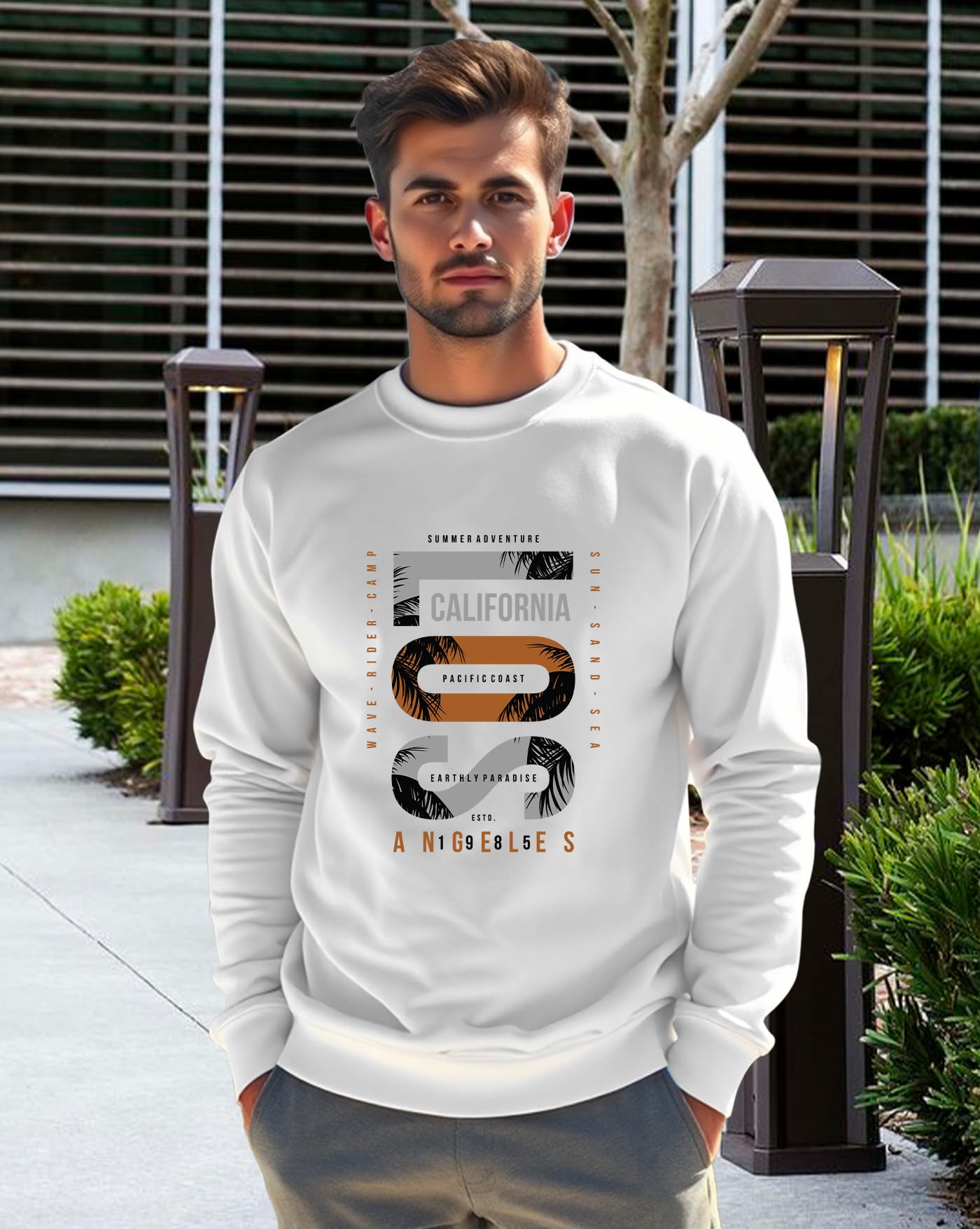 AUSK Men's Fleece Sweatshirt - White - Image 2