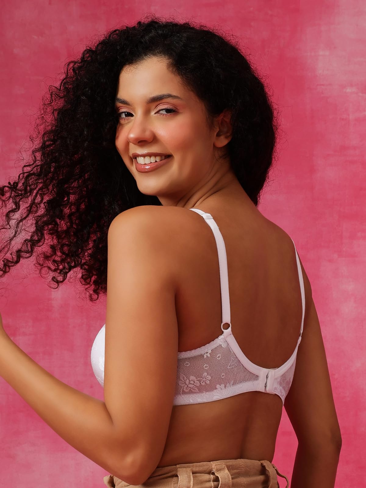 Clovia Lace Padded Non-Wired Bra - White - Image 5