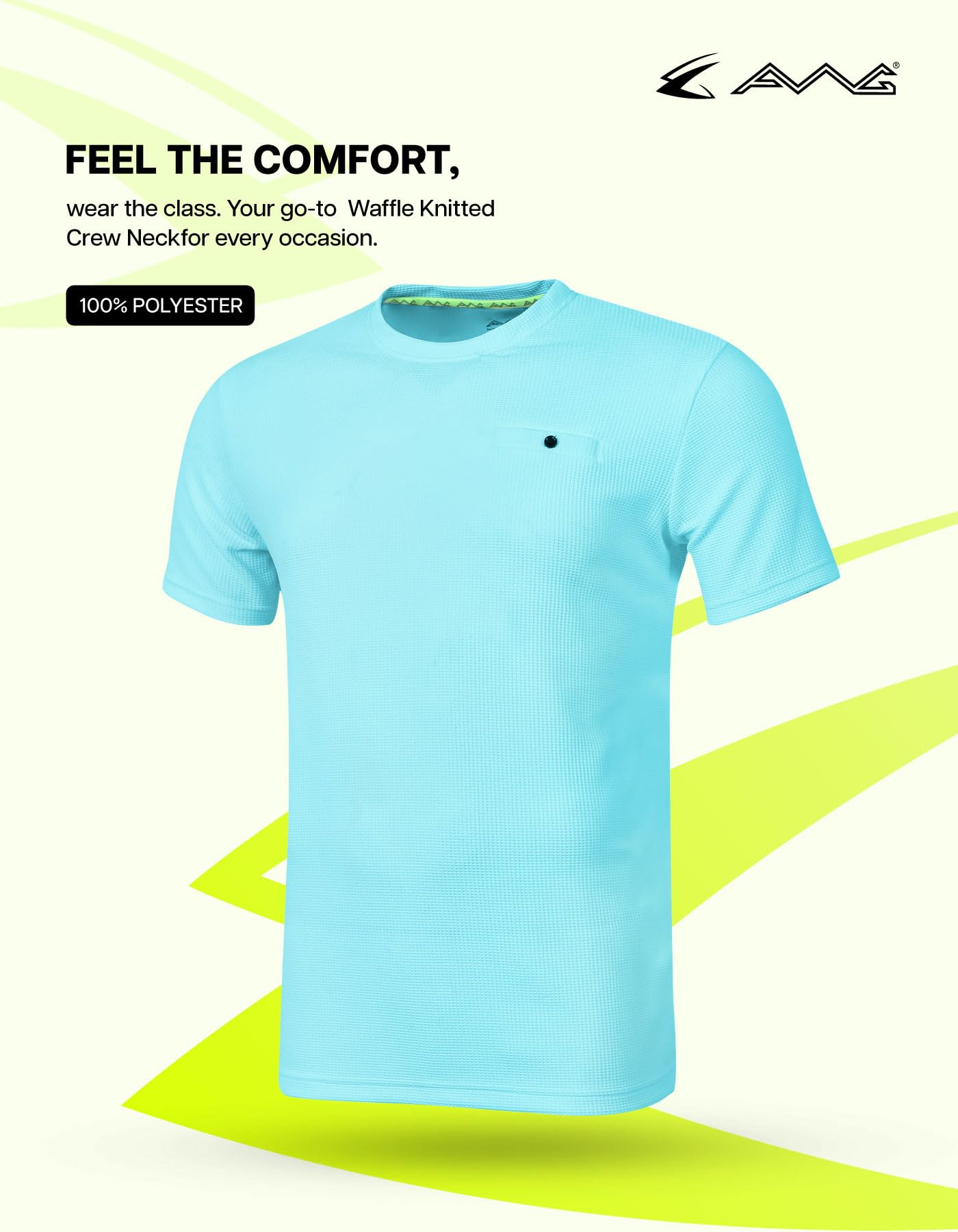 AWG Men Aqua Blue Waffle Knit Crew Neck T-Shirt - Image 3