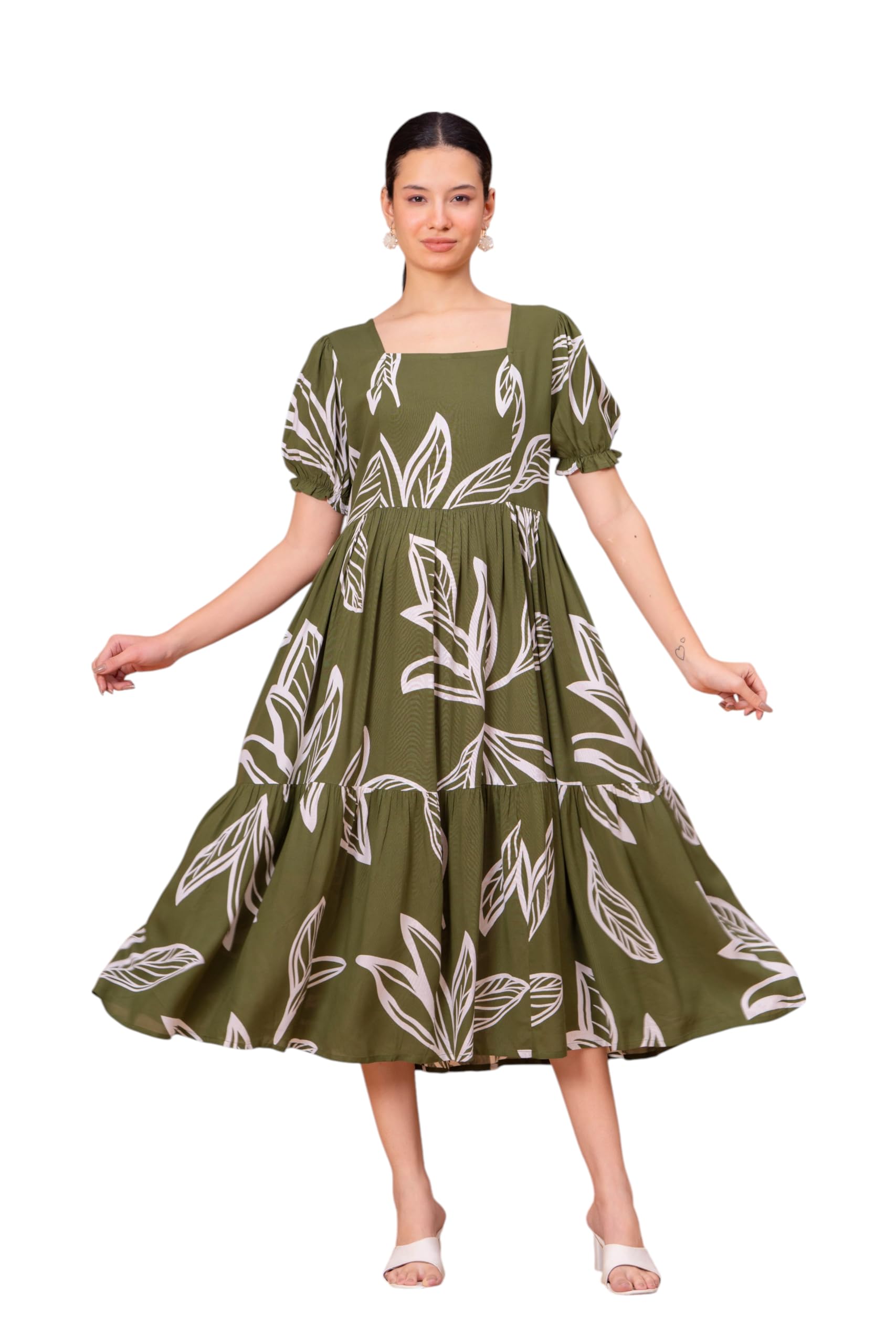 JAIPURFAME American Print Rayon Midi Dress for Women