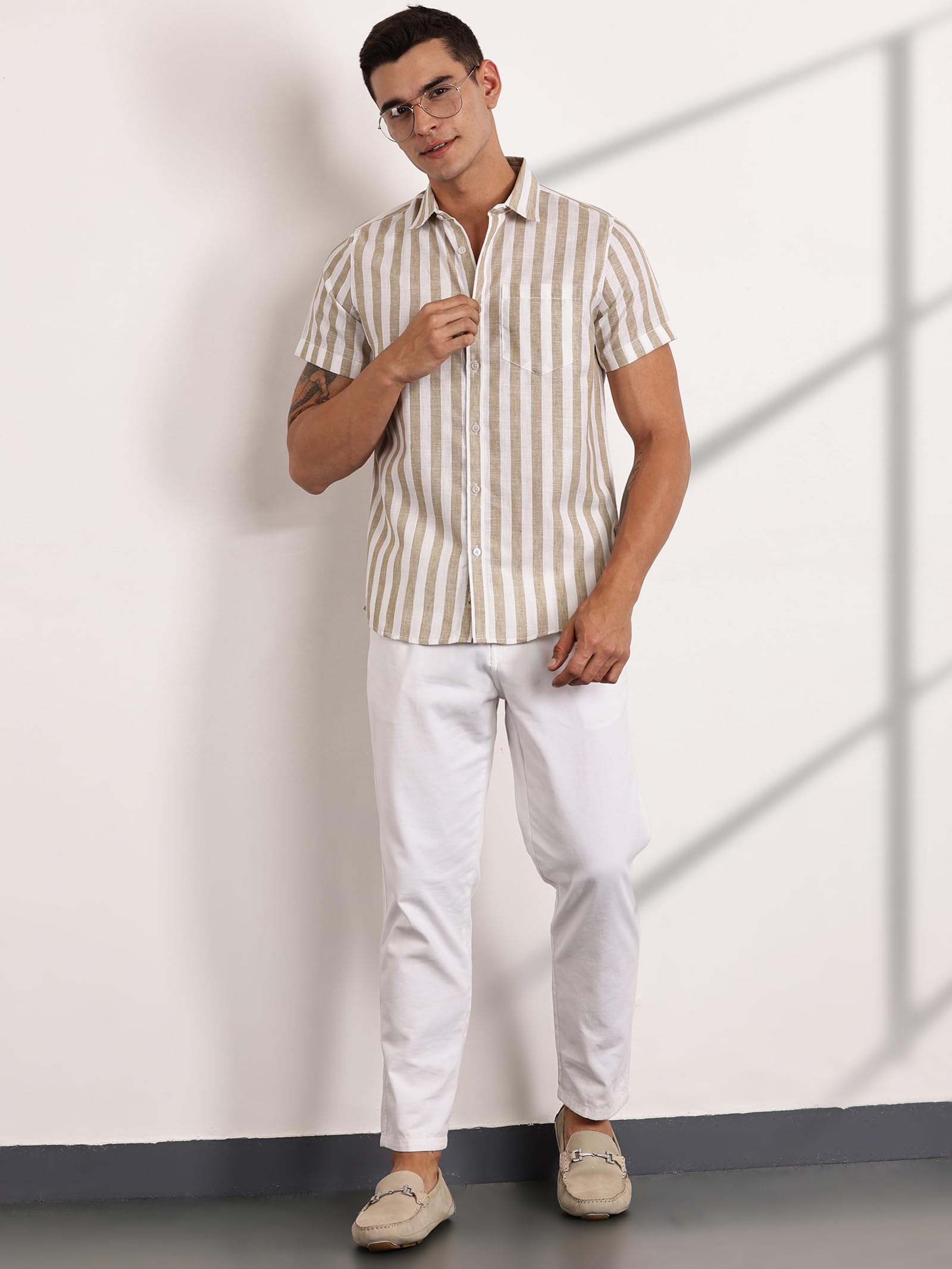 Thomas Scott Mens Striped Casual Shirt - Brown - Image 4